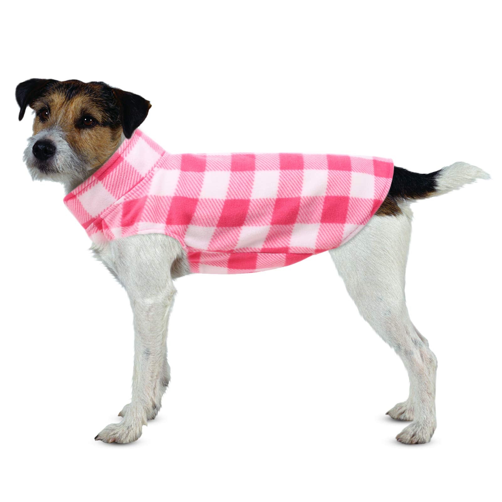 Asenku Plaid Dog Fleece Vest, Soft Comfortable Pet Pajamas, Warm Winter Dog Shirt, Cold Weather Coat Jacket - Pink, L