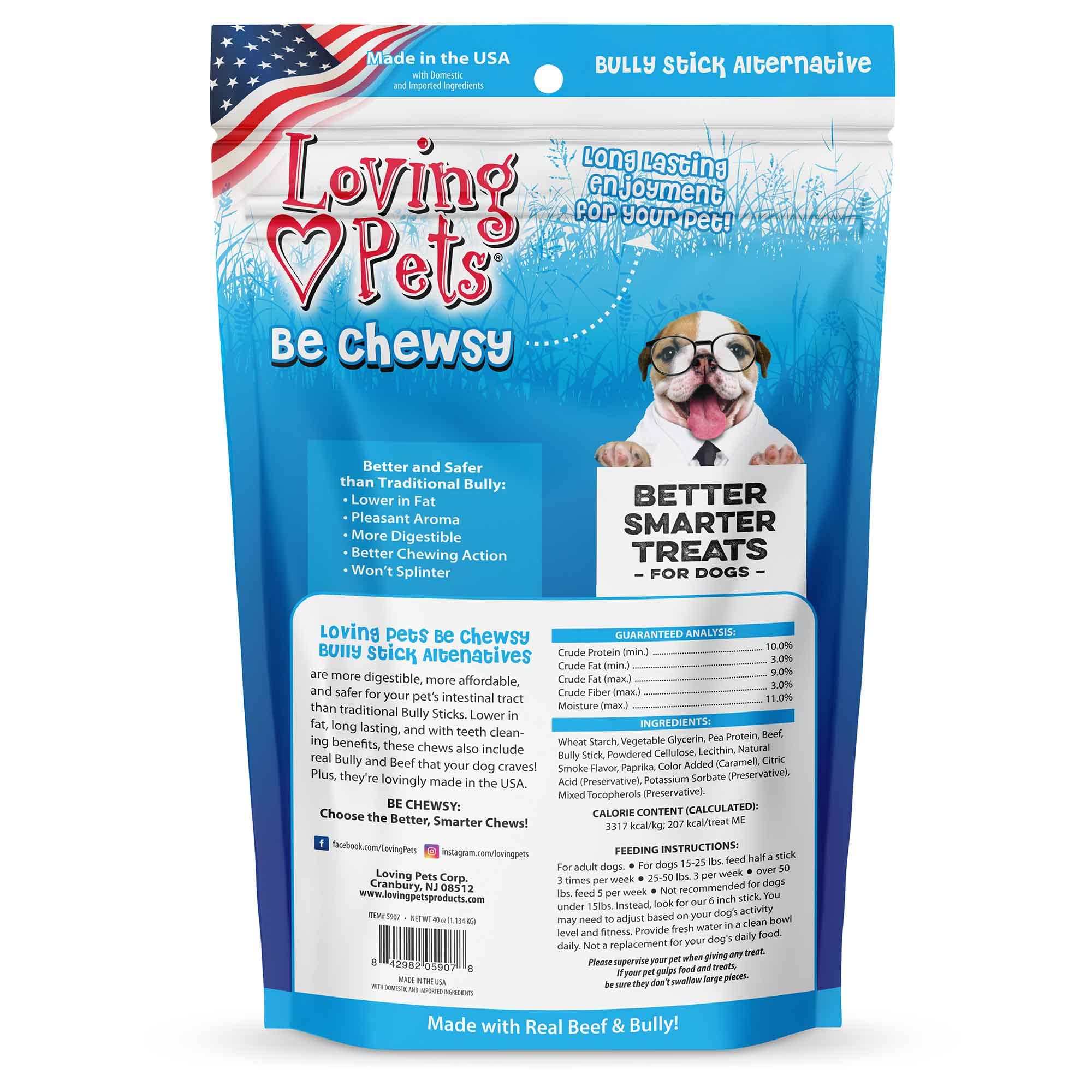 Loving Pets Be Chewsy Dog Treats - 20 Pack 10" Bully Stick Alternatives, 40 oz, Brown