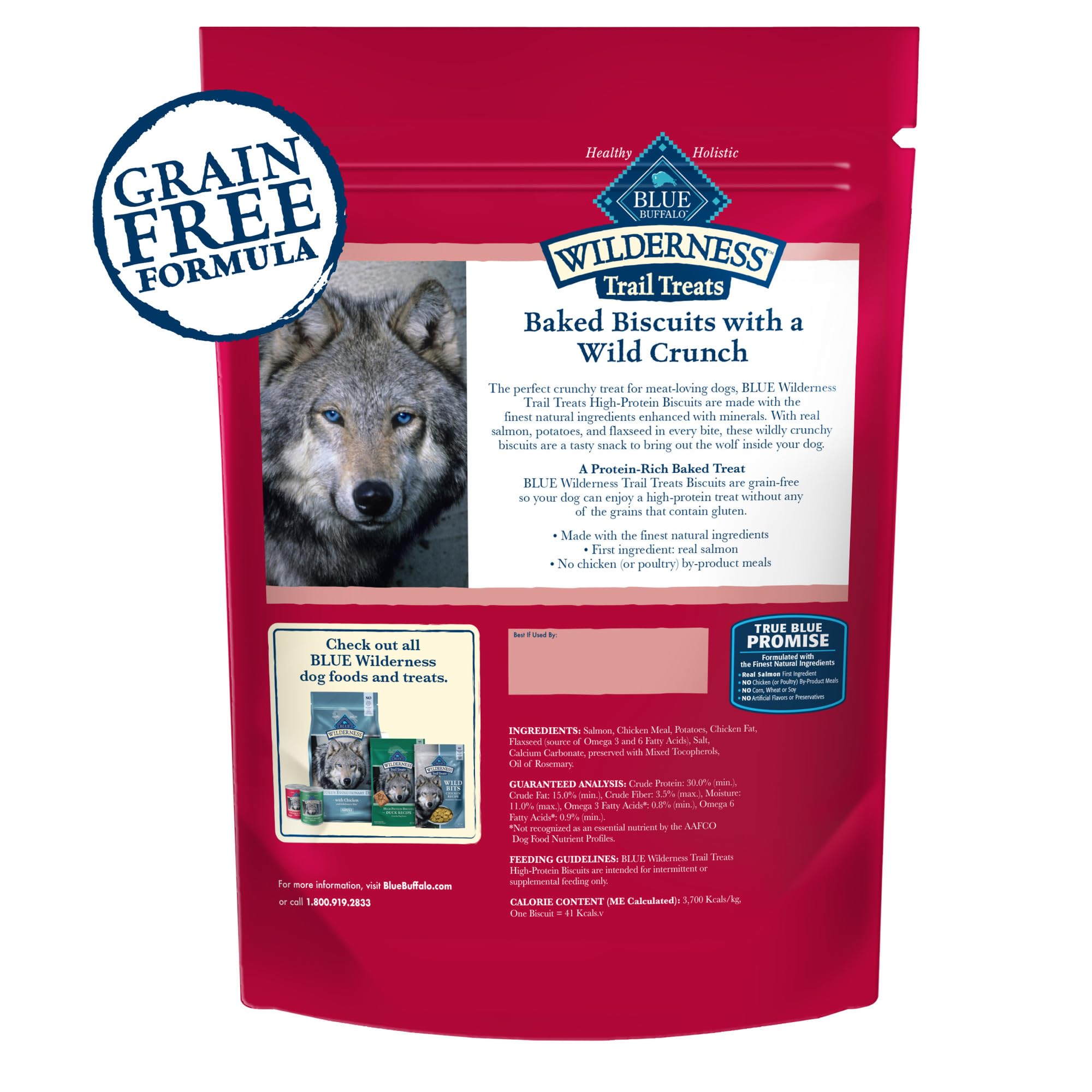 Blue Buffalo Wilderness Trail Treats High Protein Grain Free Dog Biscuits Crunchy Dog Treats, Salmon Recipe, 10-oz Bag
