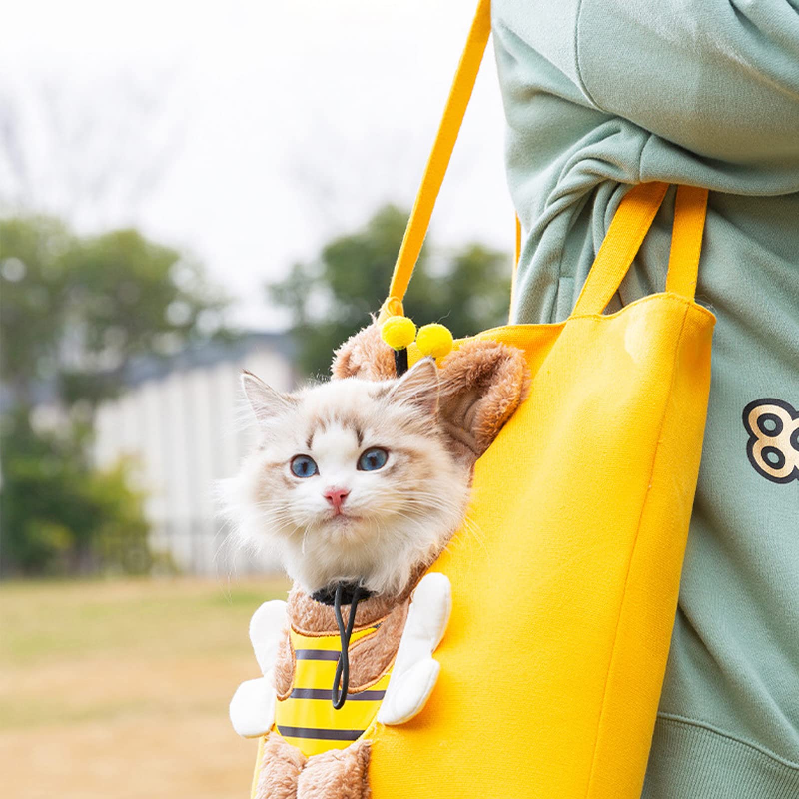 Pet Canvas Shoulder Carrying Bag, Cute Dinosaur Shaped Cat Carrier, S Size Portable Kitten & Puppy Tote, Cozy Carriers for Small