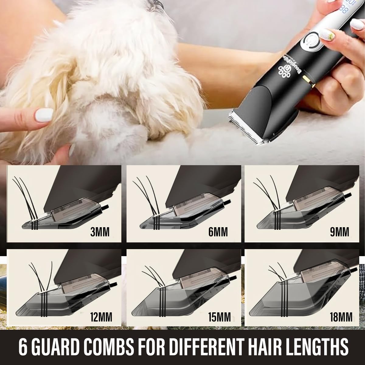 Bougiepaw Dog & Cat Clippers Grooming Kit - Rechargeable Low Noise Trimmer With Scissors | Cordless For Thick Coats & Bath Brush