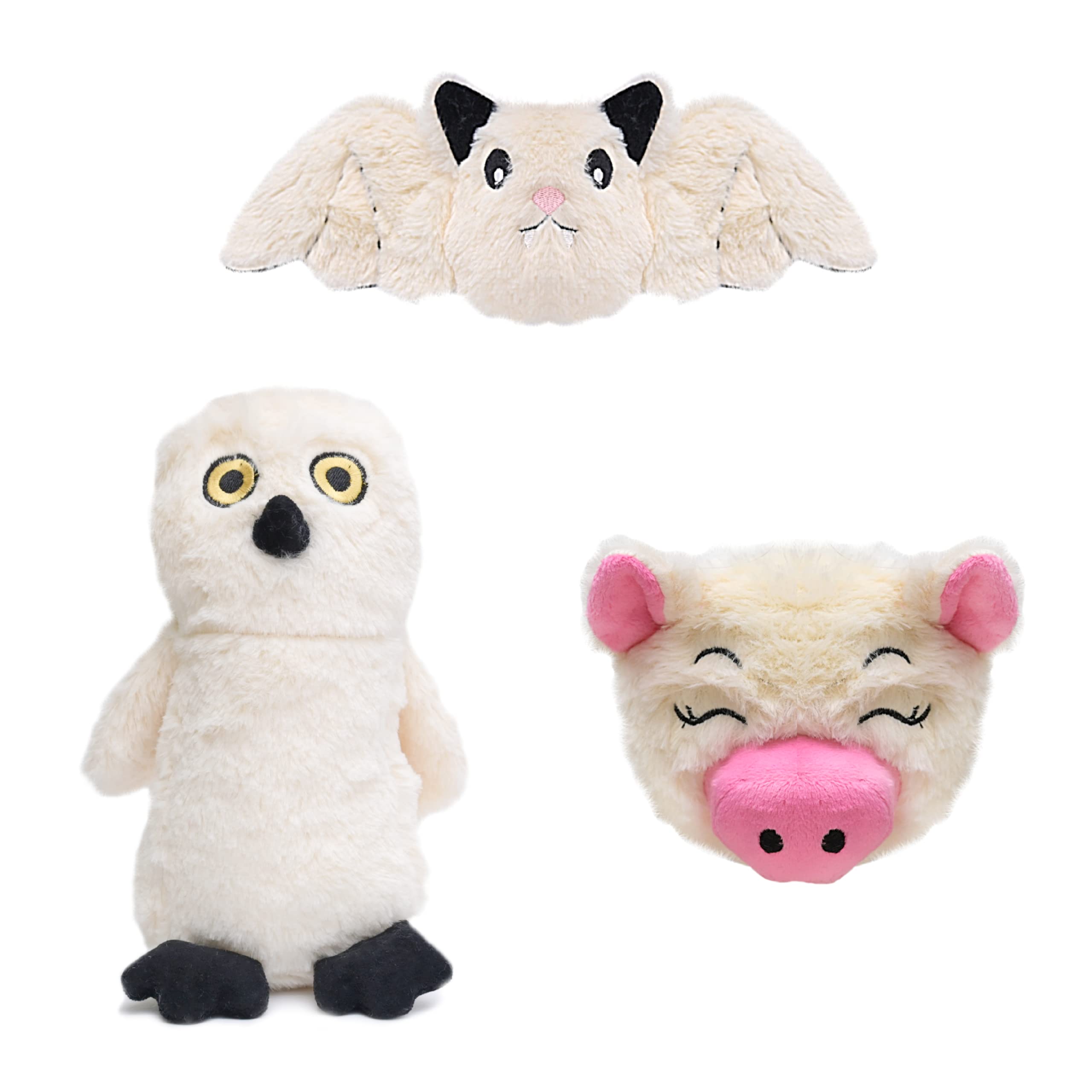 Mutt Of Course 3 Plush Squeaky Toys Combo  Owl, Pig And Bat