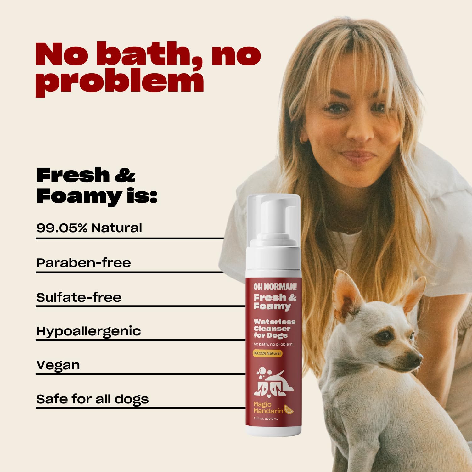 OH NORMAN! Dry Shampoo for Dogs - Hypoallergenic Magic Mandarin Scent, 7.1 Fl Oz, Cruelty-Free, Waterless, Model NORM2311G03
