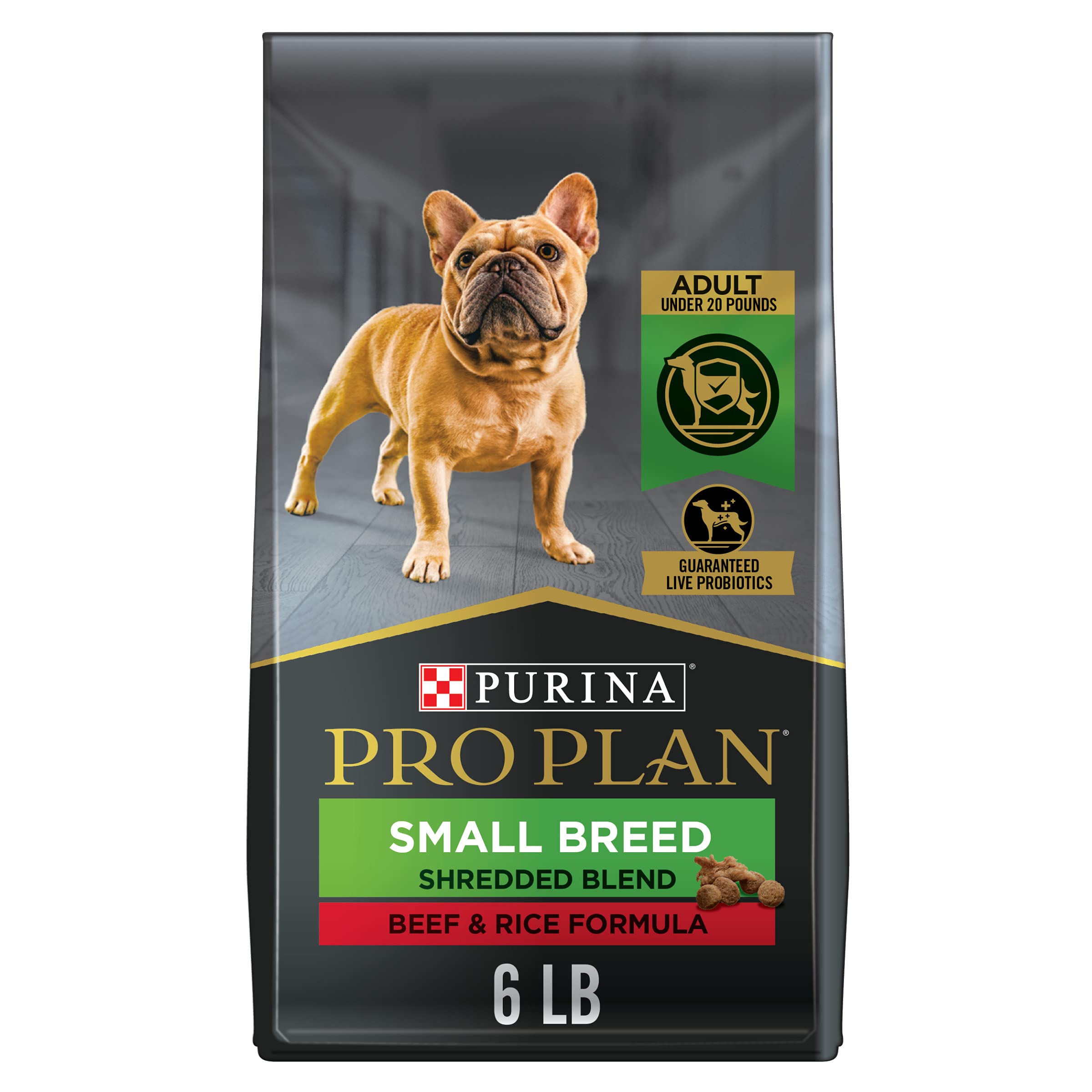 Purina Pro Plan Small Breed Dry Dog Food, Shredded Blend Beef and Rice Formula With Guaranteed Live Probiotics - 6 lb. Bag