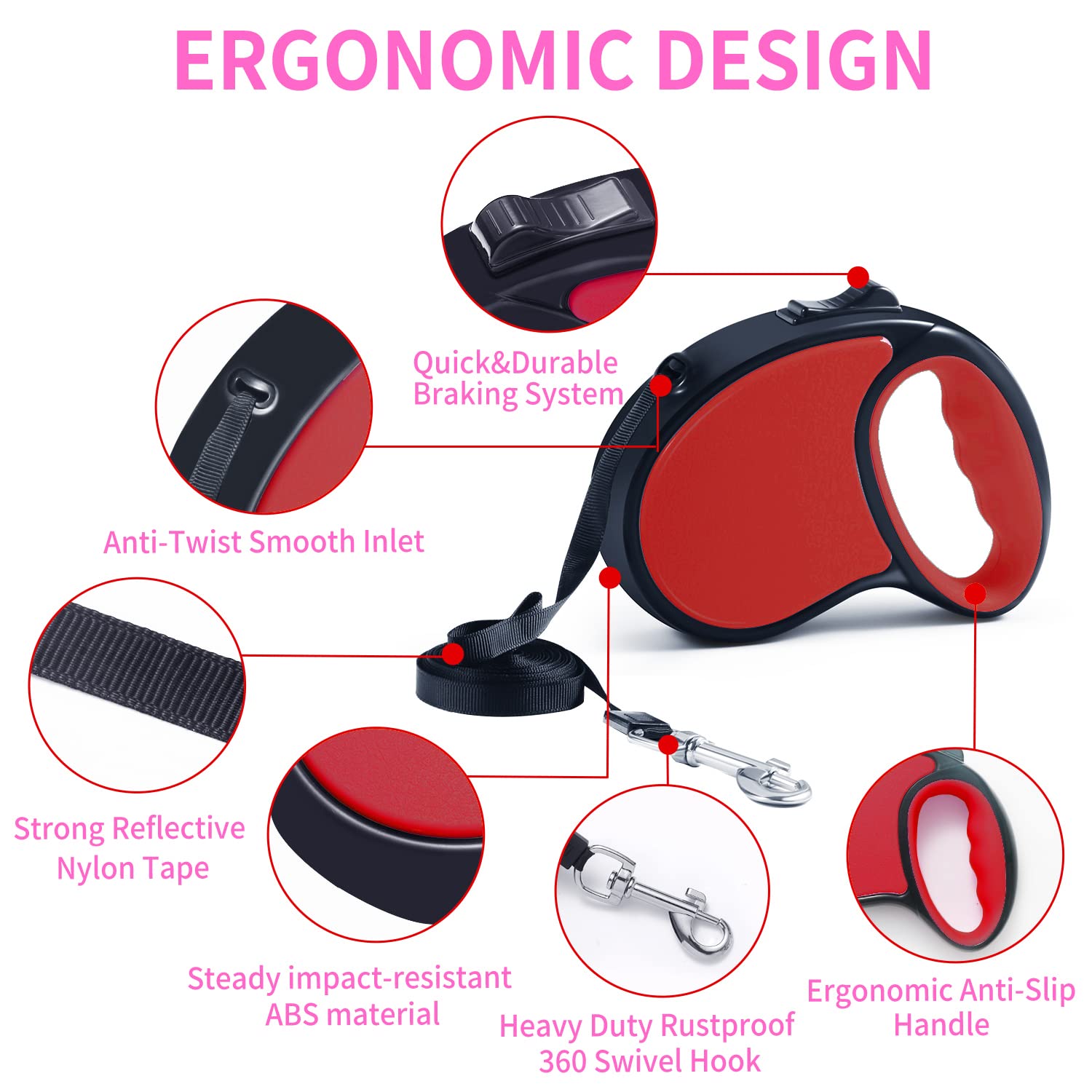 Retractable Dog Leash,[Strong Nylon Tape][One-Handed One Button Lock] For Small Medium Dogs And Cats,16Ft Pet Walking Leash With