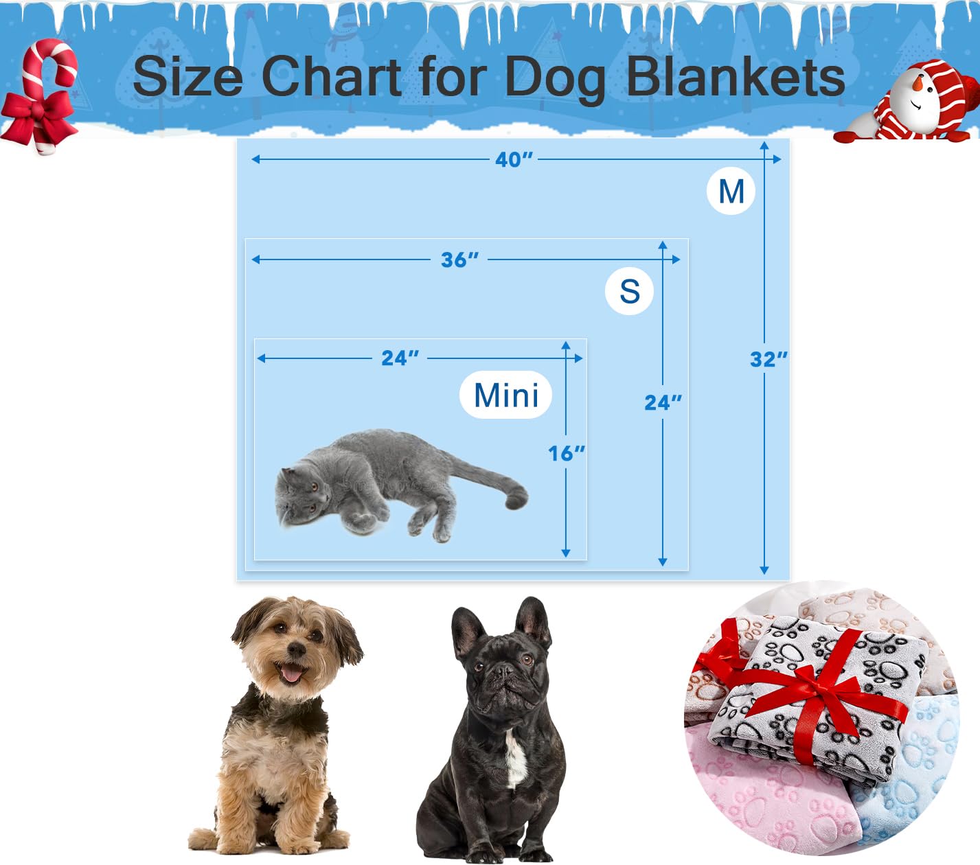 Stuffed Premium Soft Dog Blanket, Blue Flannel Fleece Blanket For Small Medium Dogs, Pet Puppy Blankets Gift For Kitten Cat, Cut
