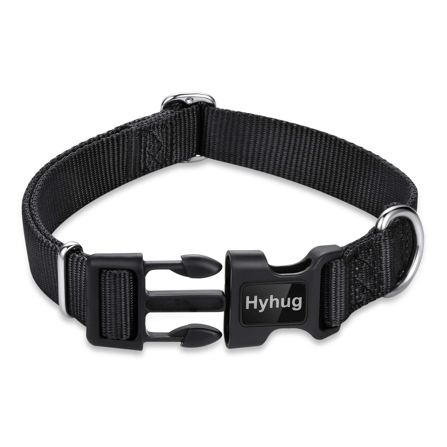 Hyhug Heavy Duty Nylon Dog Collar for Medium Dogs, Black - Model BOLYDOOM