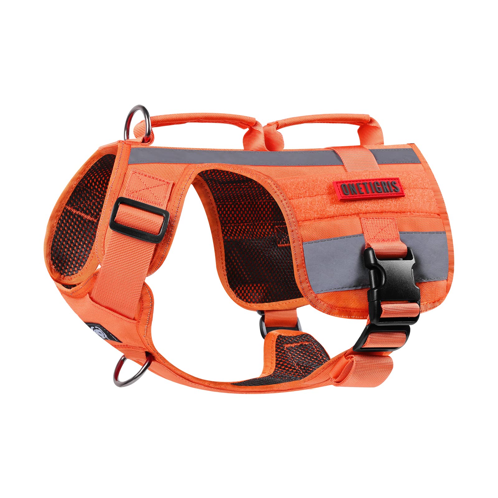 Onetigris Service Dog Safety Vest, Tactical Reflective Dog Harness With No Pull D-Ring & Handle, High-Visibility Lightweight Sui