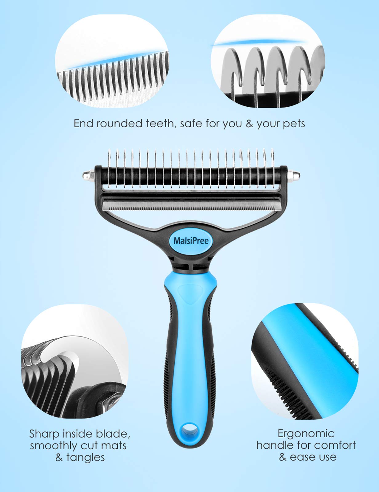 Malsipree Dog Grooming Brush For Shedding - 2 In 1 Deshedding Tool And Undercoat Rake For Long And Short Haired Dogs With Double