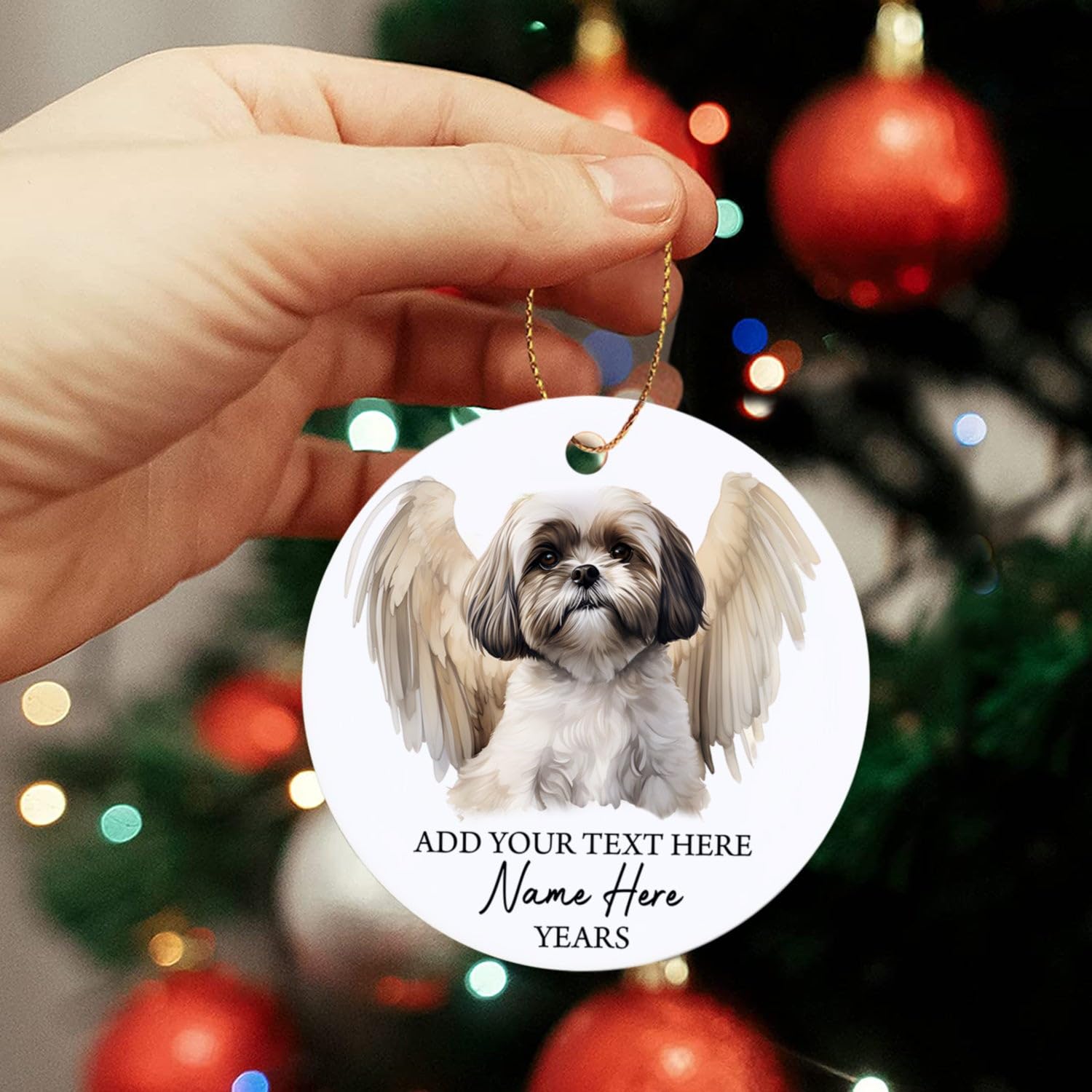 Shih Tzu Dog Memorial Christmas Ornament, Personalized Shih Tzu Dog Angel Wings Ornament, Gifts For Dog Mom Dog Dad, Custom Text Name & Year Christmas Tree Hanging, Loss Of Shih Tzu Dog Xmas Gifts