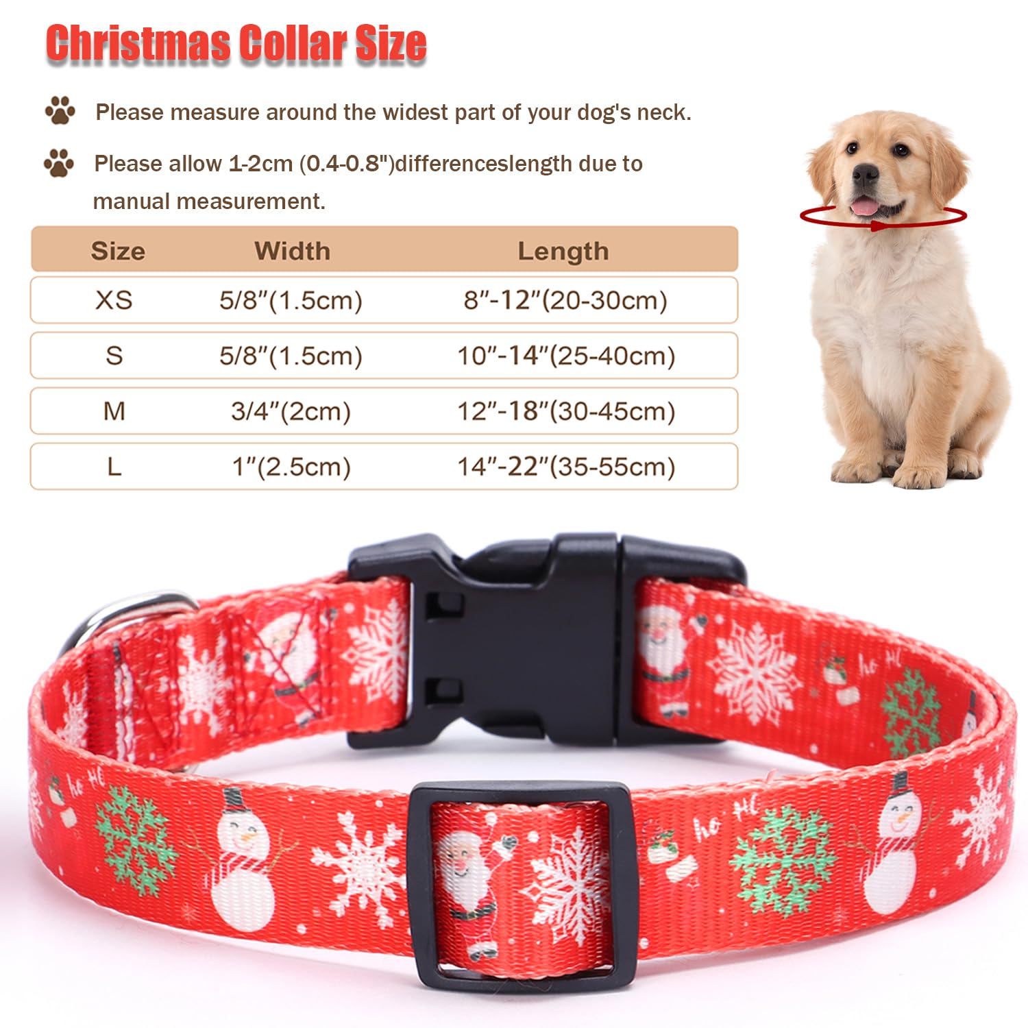 Christmas Dog Collar With Buckle Adjustable Safety Nylon Collars For Small Medium Large Dogs, Cute Stylish Girl Boy Christmas Dog Collar (Christmas Red,M)