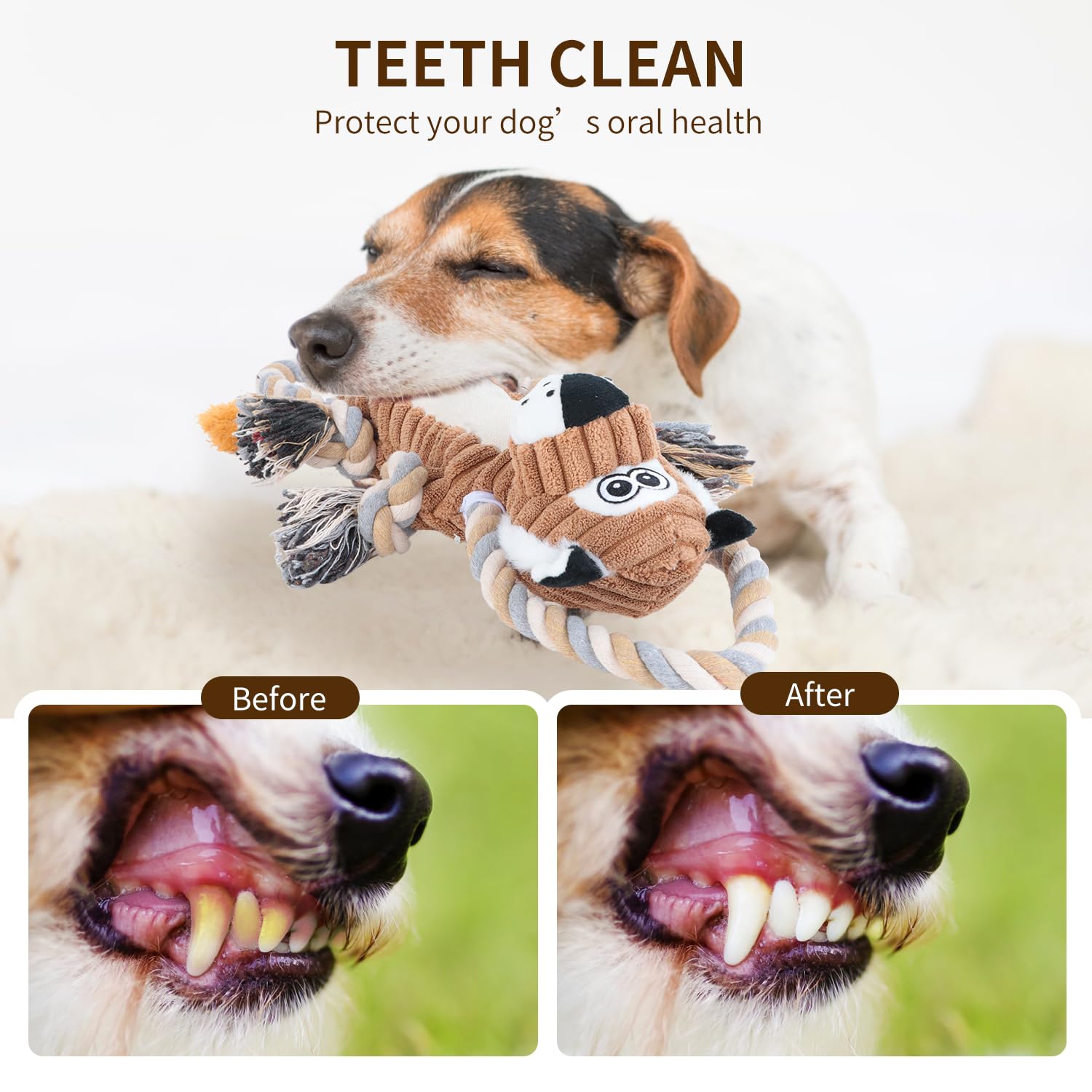 Cneeeeeb Squeaky Dog Toys Interactive Durable Rope-Infused Lion Shape Puppy Chew Toys For Small, Medium And Big Dogs