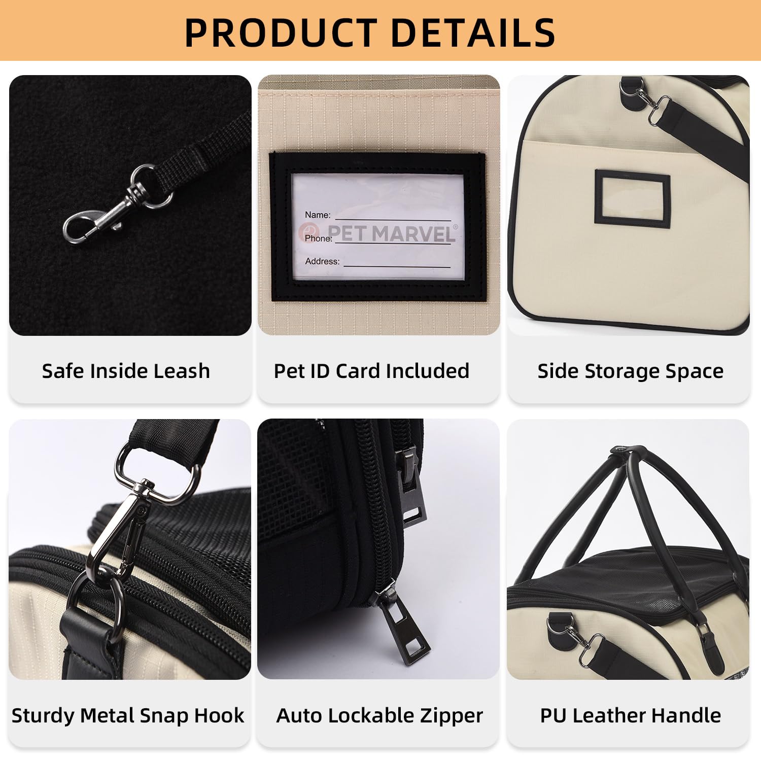 PET MARVEL Cat Carrier Soft Sided, Medium, Black, Airline Approved, Breathable Fabric, Removable Washable Mat, Model USCCB02M