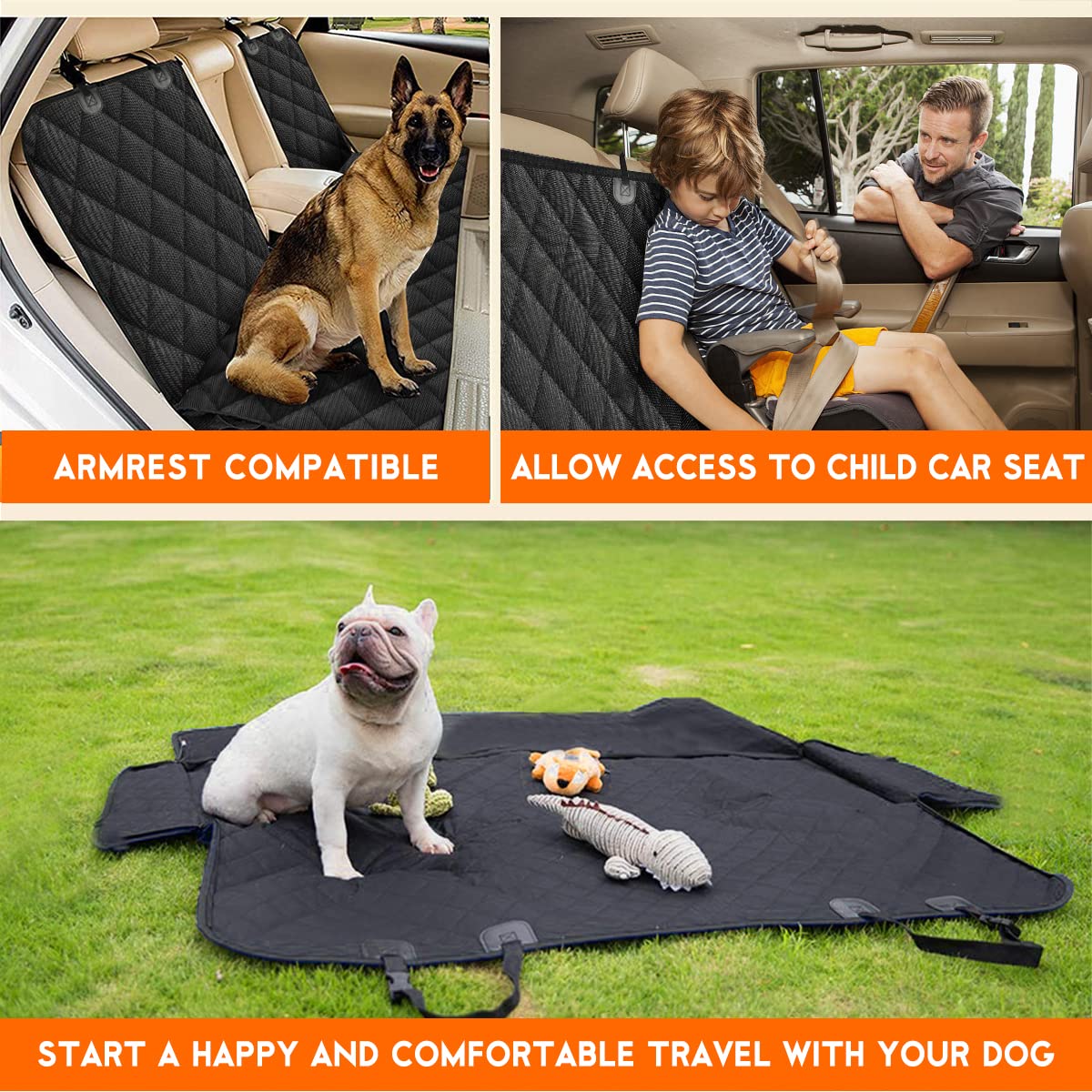 Yuntec Dog Car Seat Cover - Waterproof Black Polyester Protector, 53"x47", Fits Most Cars, Trucks, SUVs - Model ES-AN12I-I126