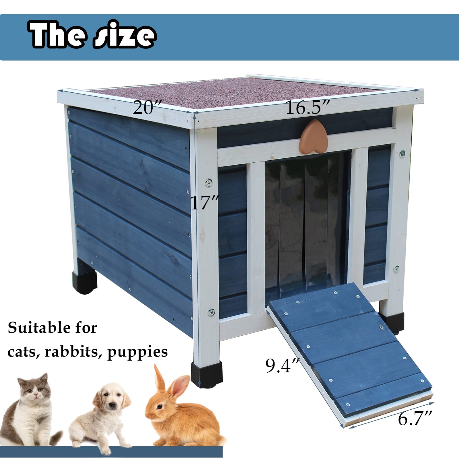 Rockever Outdoor Cat House - Weatherproof Wooden Pet Habitat for Feral Cats - Blue - Model 2025B