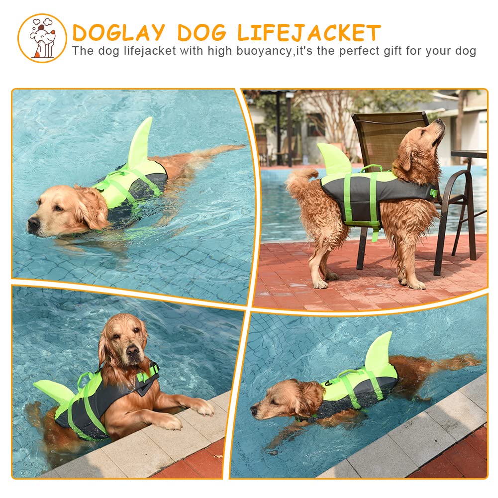Doglay Dog Life Vest, Ripstop Cute Shark Dog Life Jacket With Superior Buoyancy And Rescue Handle, Adjustable Dog Life Vests For Boating Swimming, Pet Flotation Vest For Small Medium Large Dogs