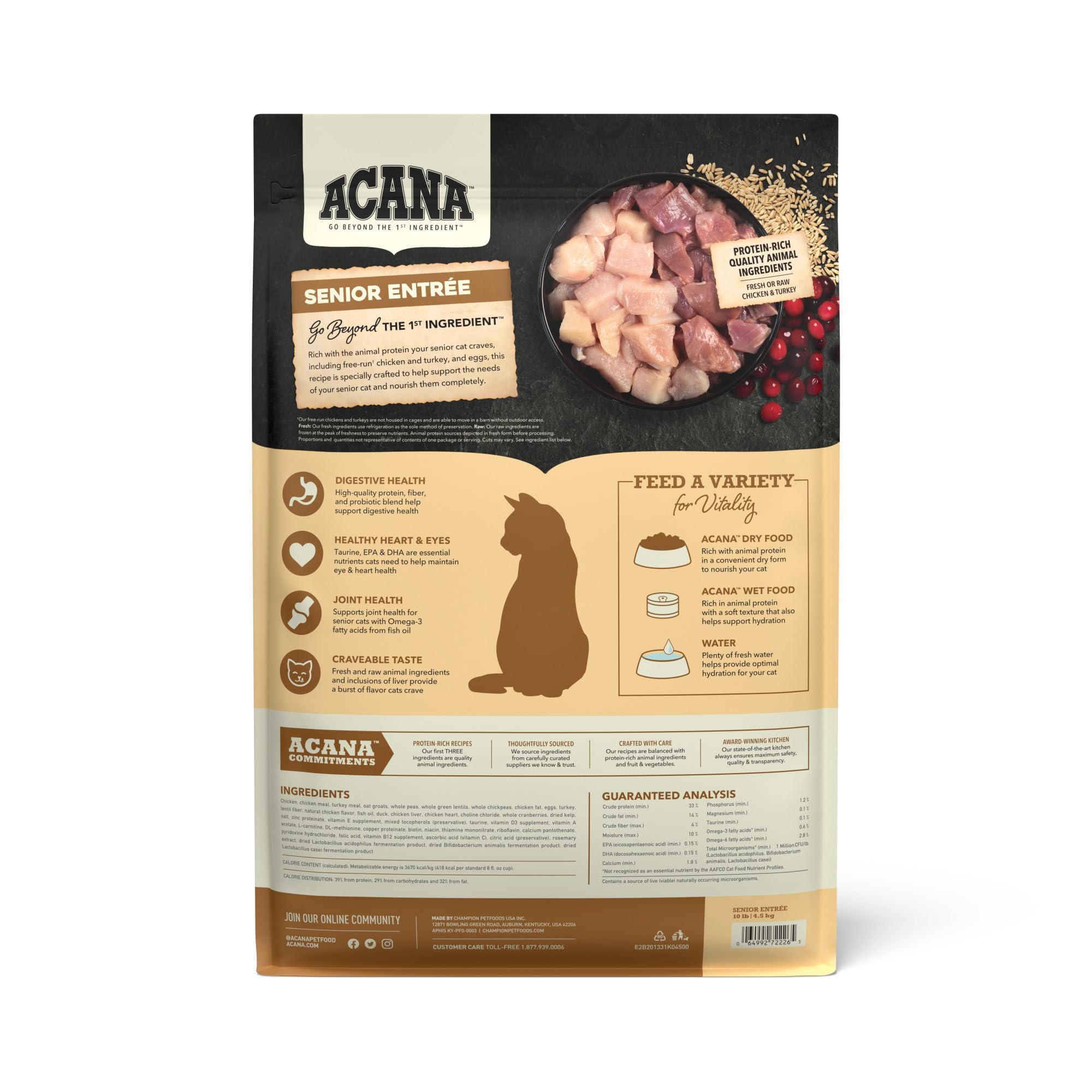 ACANA Senior Entree Dry Cat Food for Senior Cats (7+ Years), Free Run Chicken and Turkey Recipe, 10lb