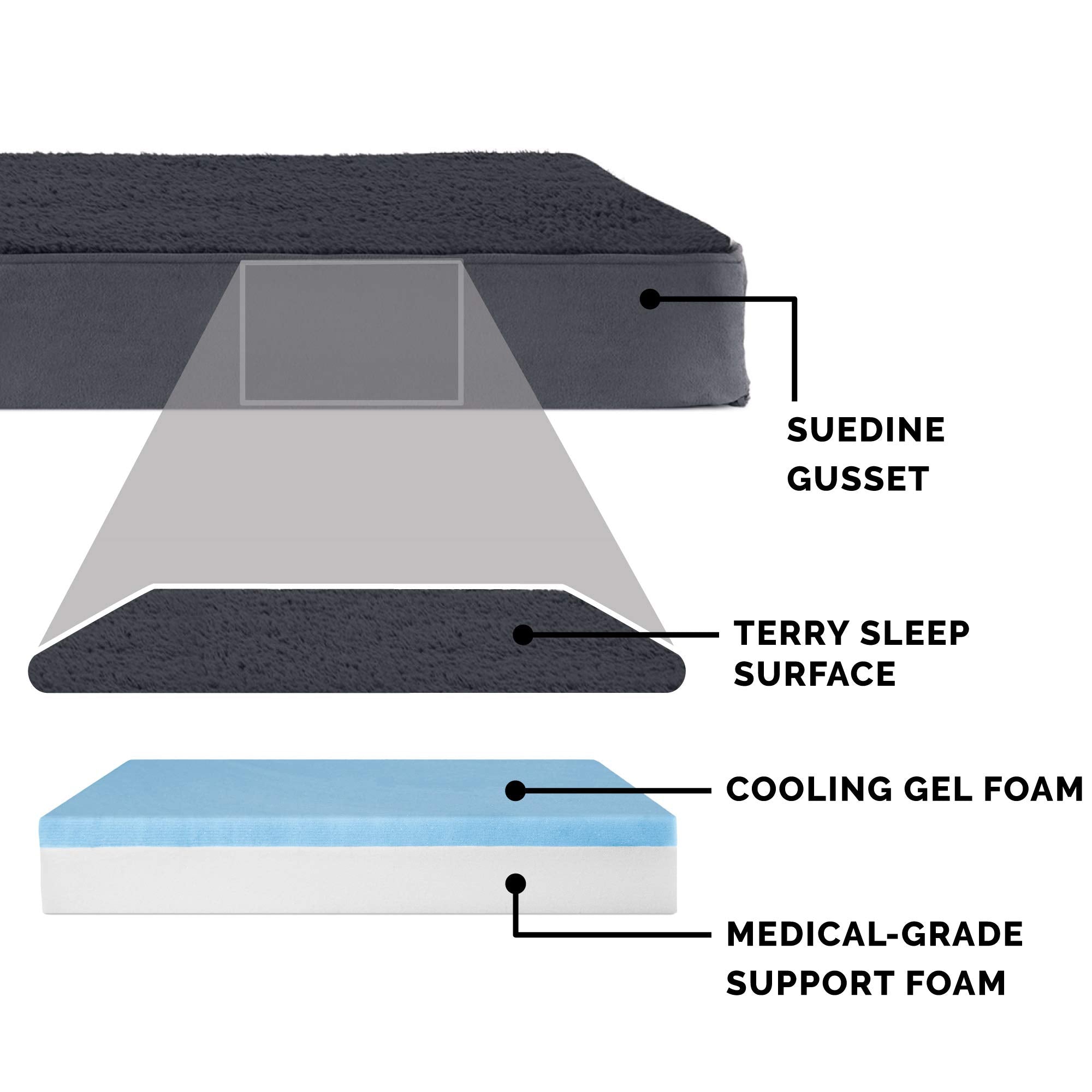 Furhaven Pet Products Terry & Suede Deluxe Cooling Gel Memory Foam Pet Bed For Dogs & Cats - Gray, Large