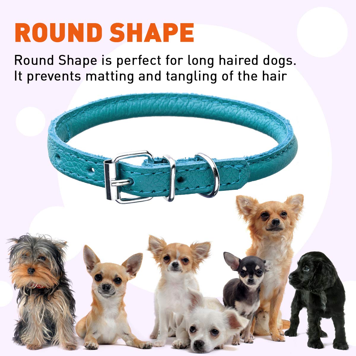 Dogline Rolled Leather Dog Collar - For Small, Medium And Large Breeds - Soft And Padded Round Luxury Design 1/4 By 6-8'' Round