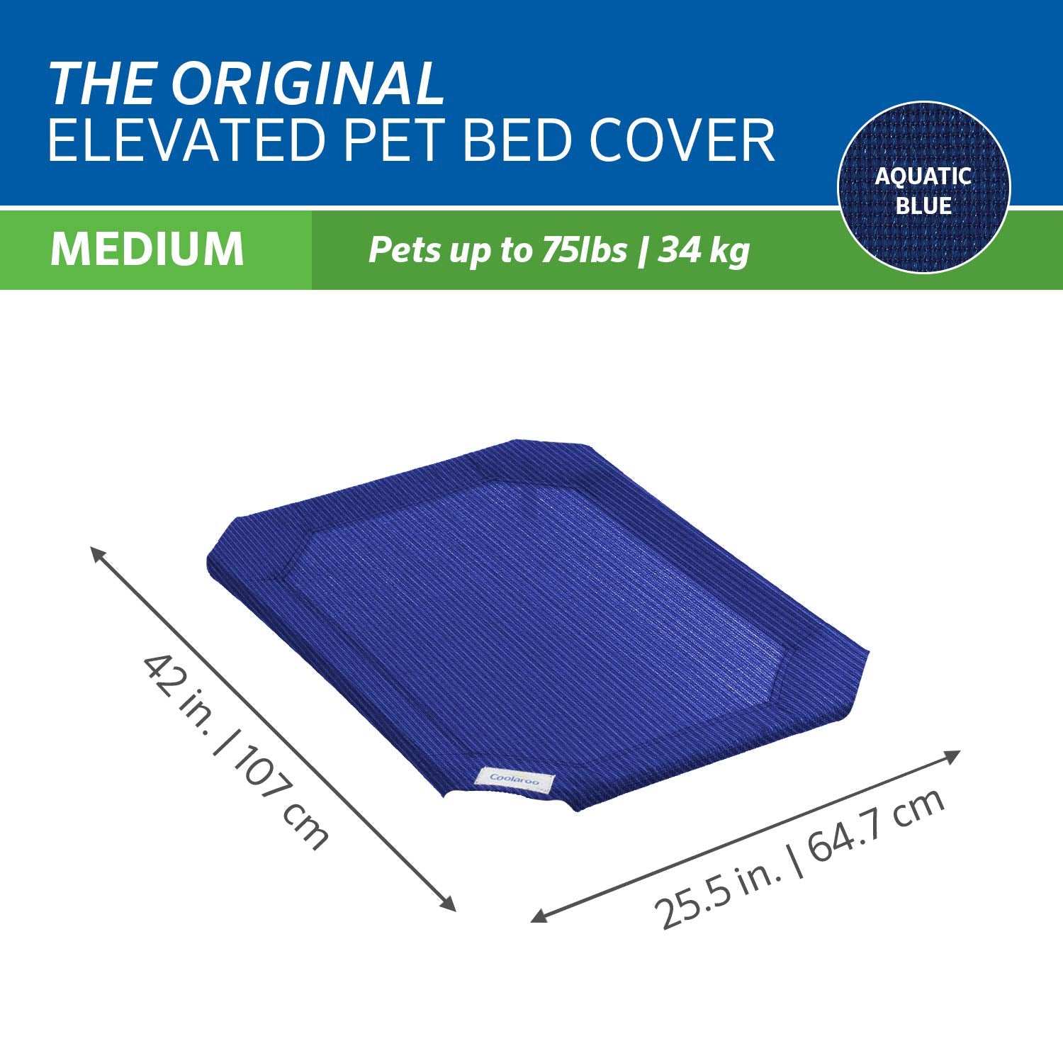 Coolaroo The Original Elevated Pet Bed Replacement Cover, Medium, Aquatic Blue