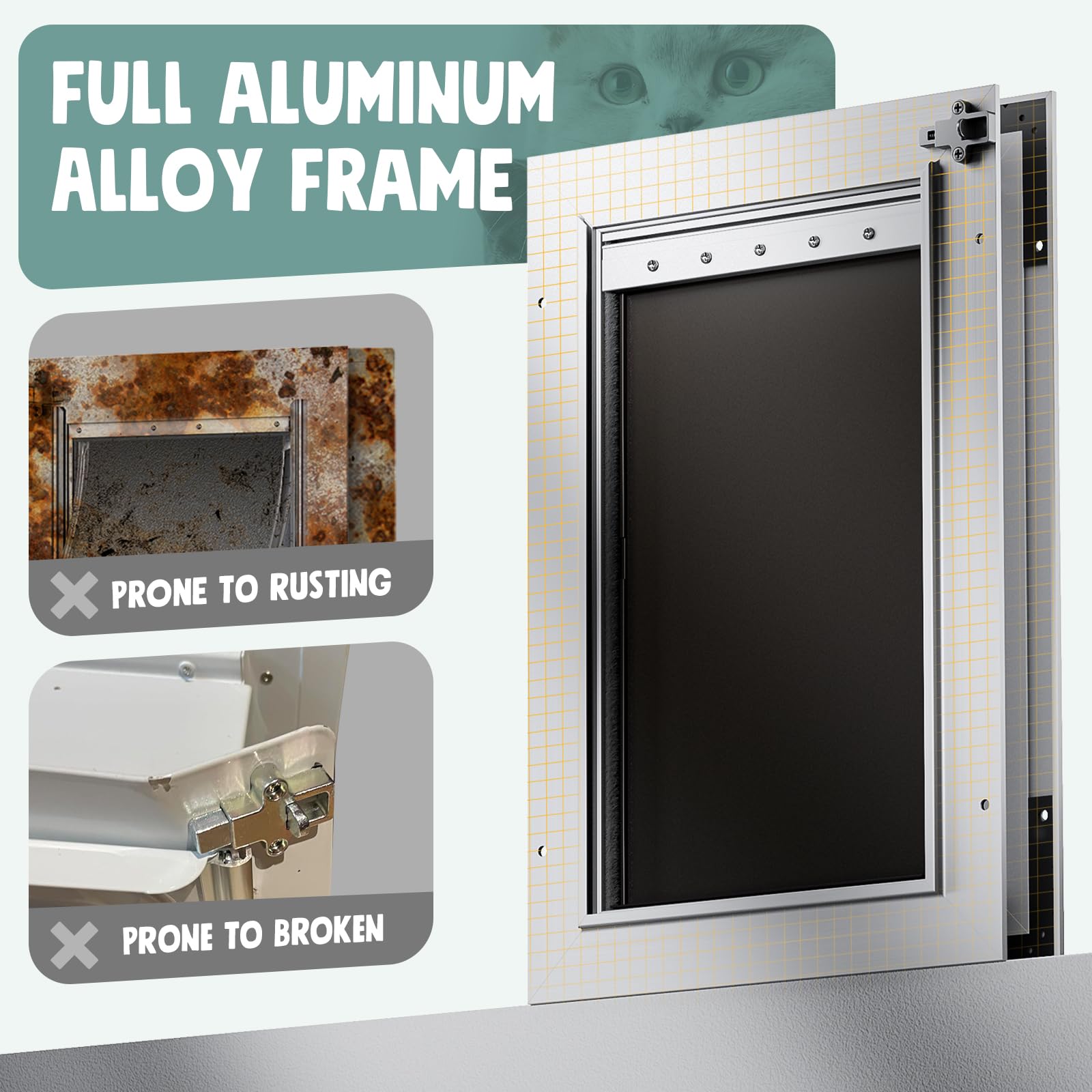 Dog Door For Door All Aluminum 3 Flaps White, Large Dog Doggy Doggie Door, Heavy Duty Pet Door For Dogs, With Insulation Flap An