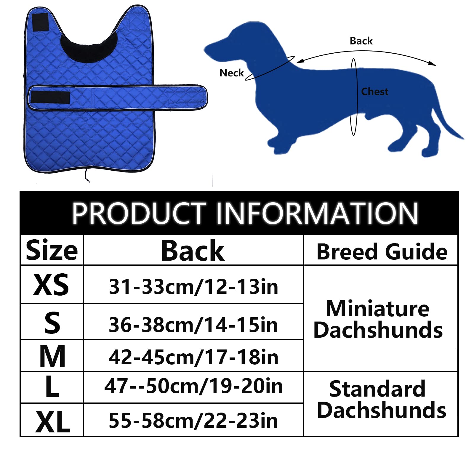 Morezi Dachshund Coats, Dachshund Coat, Coat For Dachshund, Dog Winter Coat With Padded Fleece Lining, Outdoor Dog Apparel With Adjustable Bands - Navy - Xs
