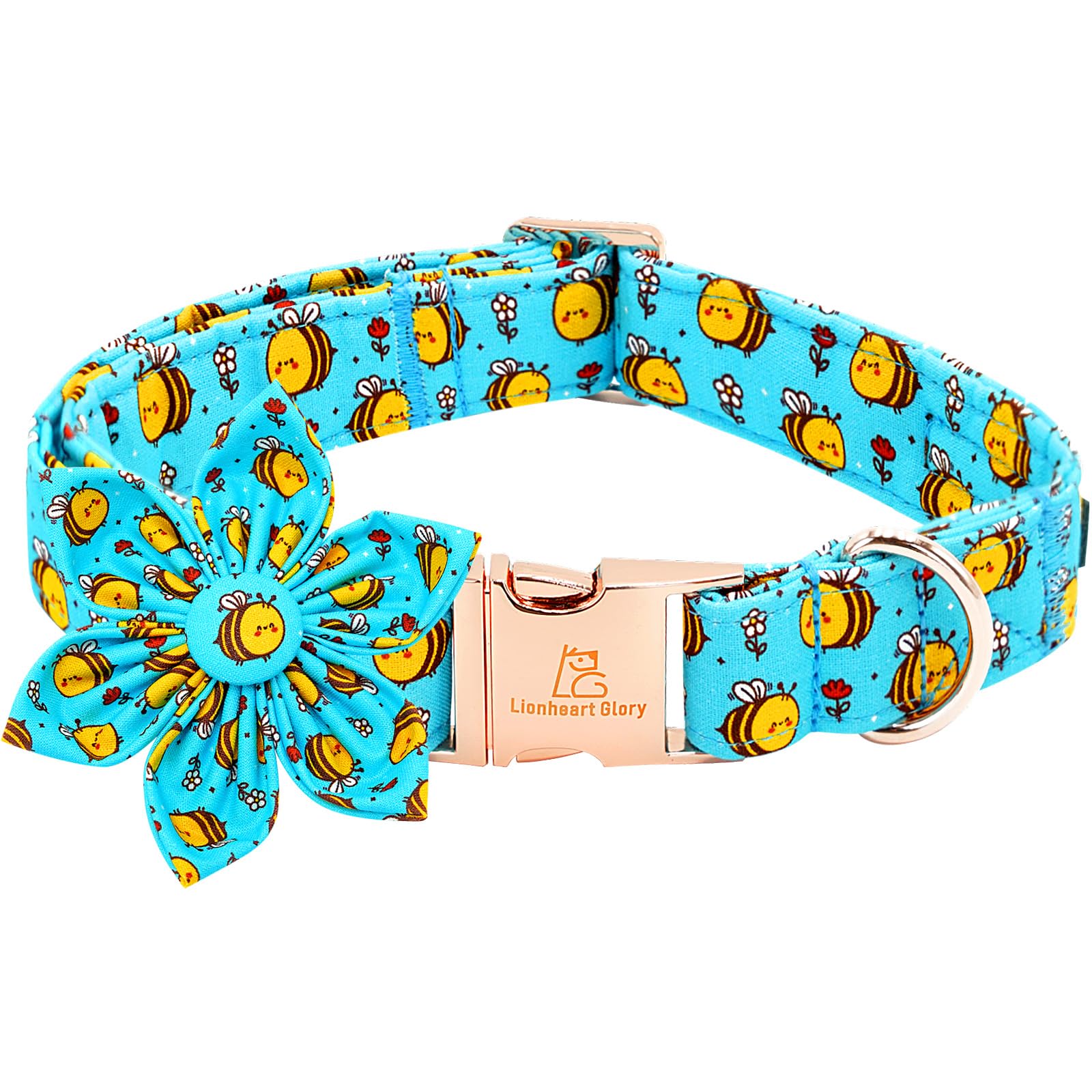 Lionheart Glory Dog Collar With Flower Dog Collar For X-Small Dogs, Bees Print Dog Flower Collars Spring Blue Cute Collars Puppy