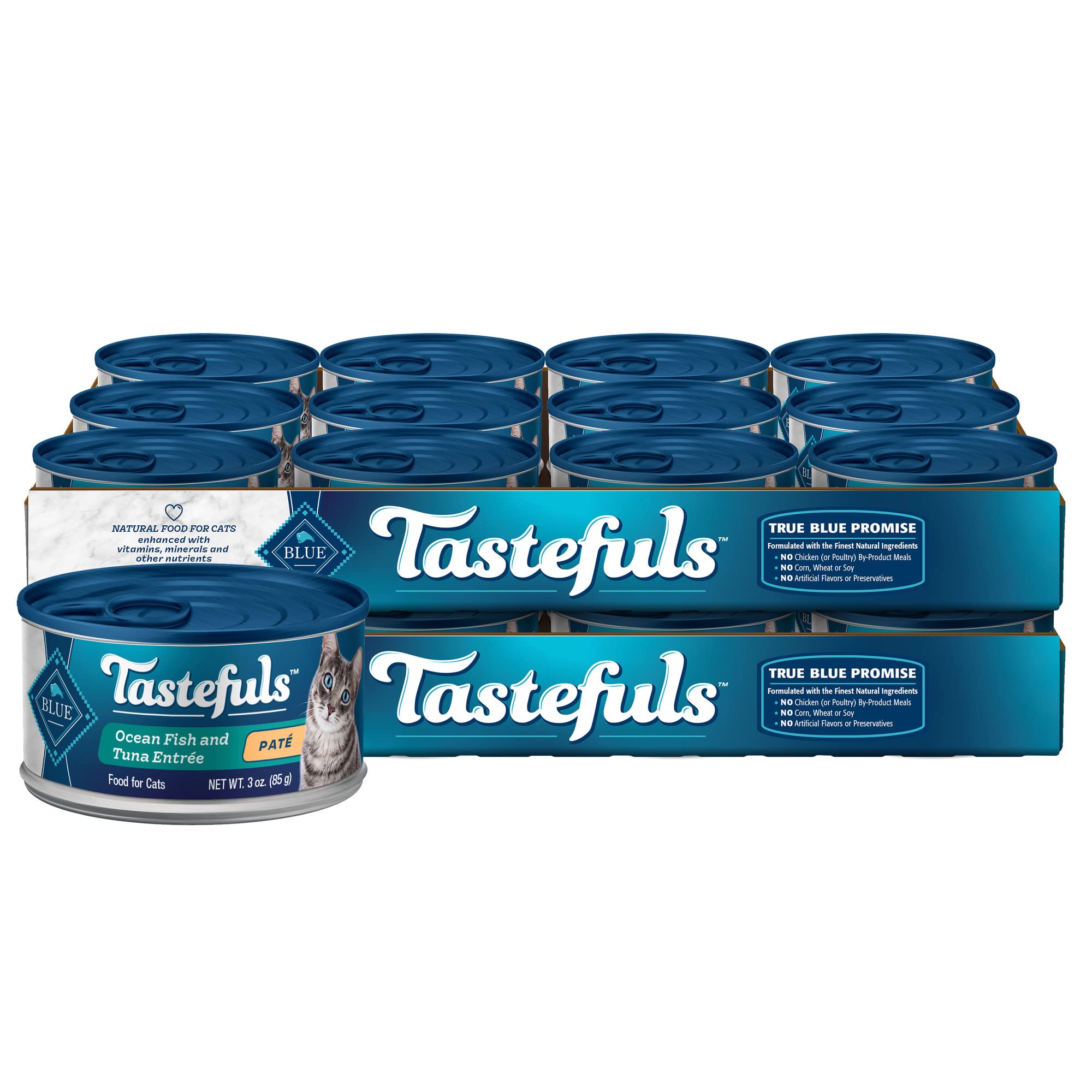 Blue Buffalo Tastefuls Wet Cat Food Pat  , Made with Natural Ingredients | Ocean Fish and Tuna Entr  e, 3-oz. Cans (24 Count)