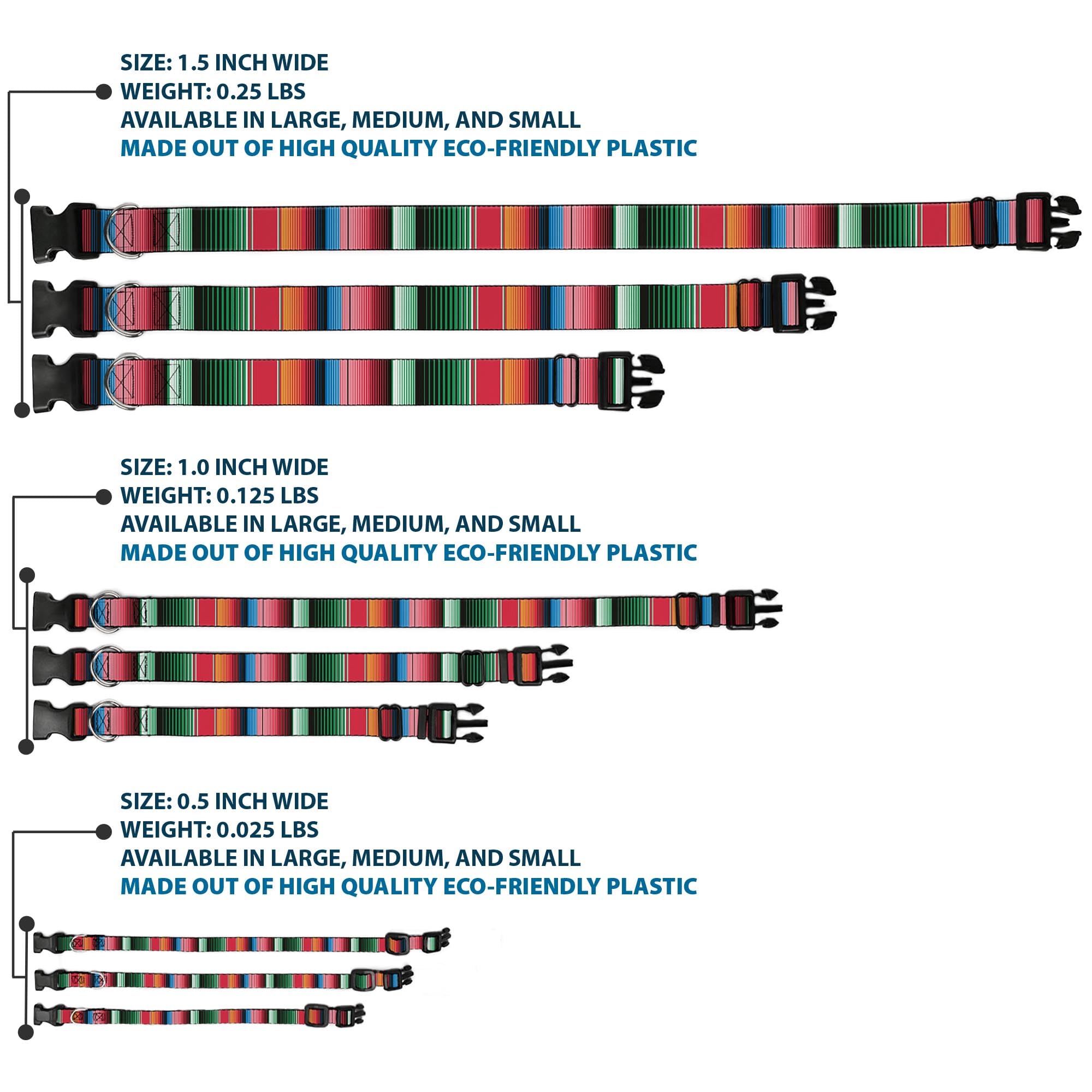 Buckle-Down Plastic Clip Collar - Zarape5 Vertical Multi Color Stripe - 1/2' Wide - Fits 6-9' Neck - Small