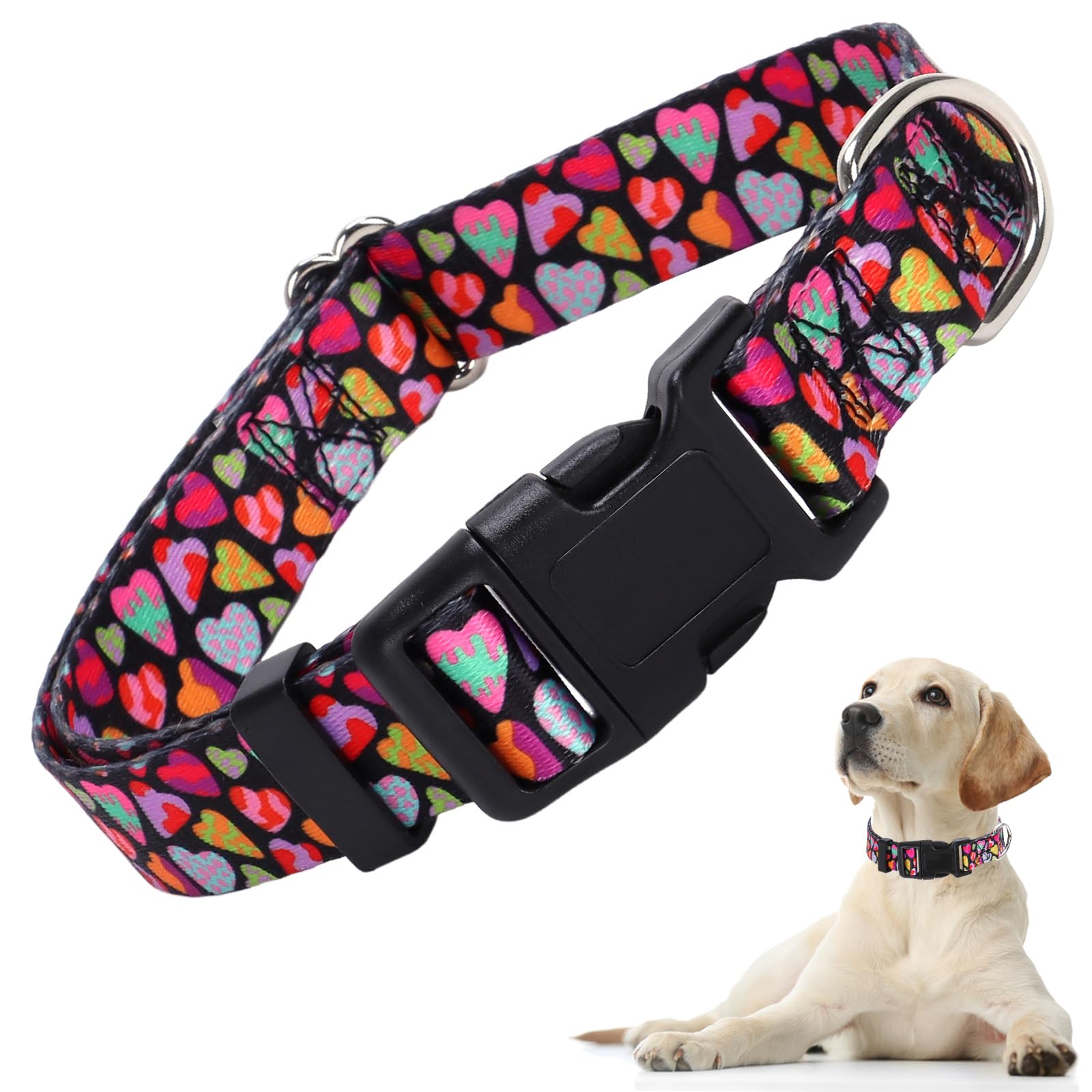 Dog Collar For Medium Dogs With Love Hearts, Pink Girl Boy Dog Collar Adjustable Comfy Wedding Dog Collar With Safety Buckle For