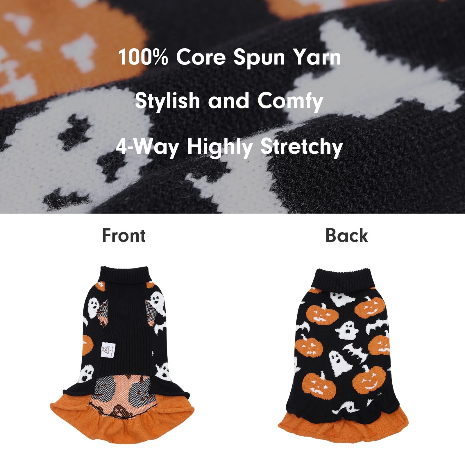 Cutebone Halloween Dog Sweater Dress For Small Dogs Girl, Pumpkin Dog Costume For Medium Large Dogs, Pullover Pet Winter Clothes