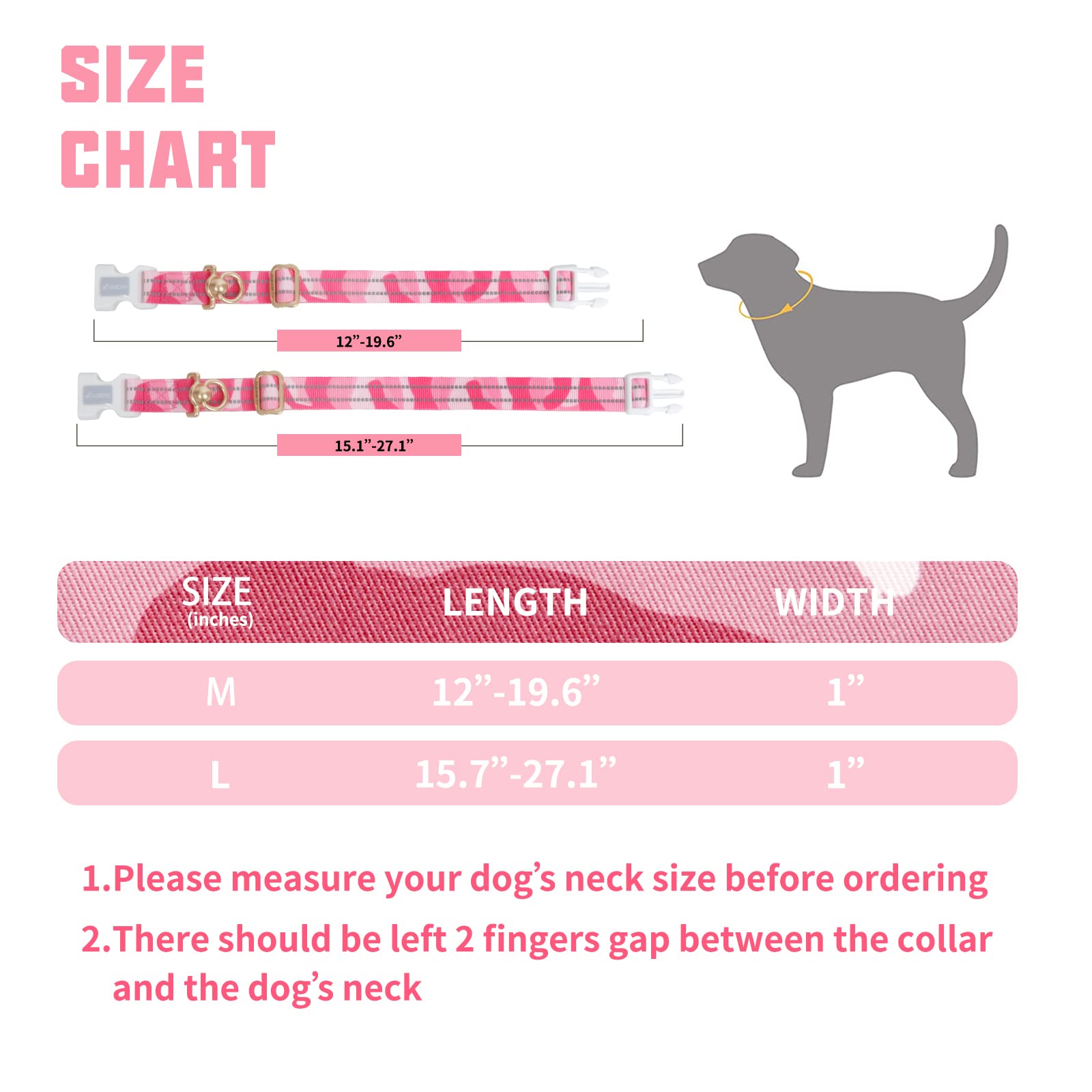 Auroth Dog Collar For Medium Large Dogs, Reflective Dog Collar, Soft Nylon Adjustable Dog Collars With Heavy Duty Metal D Ring Tangle Free (Large:15.7'-27.1', Pink Camo)