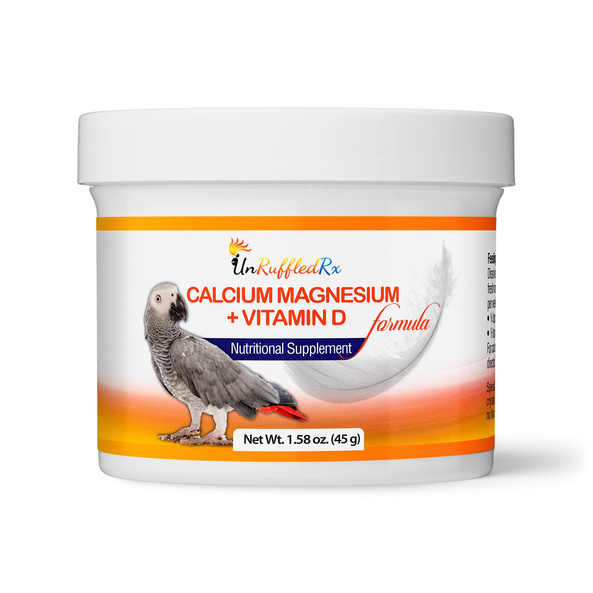 UnRuffledRx Nutritional Calcium Supplement for Birds Magnesium + Vitamin D3 (1.59 oz.) | Bird Health Supplements | Completely Ta