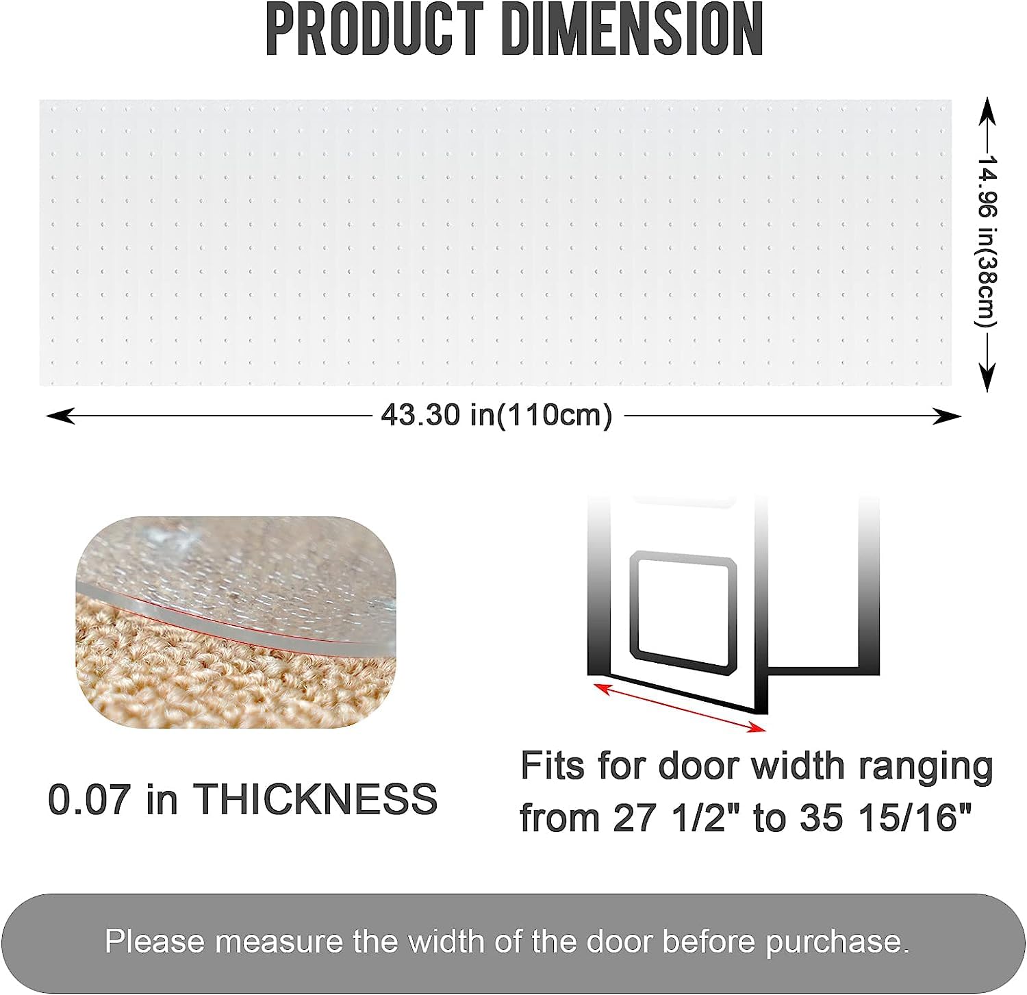 Uross Carpet Protector For Pets - Cat Scratch Guard Mat, Anti Scratch Under Door Guard, Easy To Cut Plastic, 3.6Ft