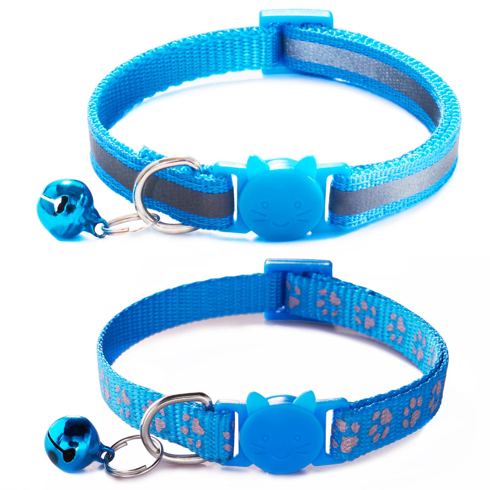 Breakaway Kitten Collar With Bells, [2 Pack] Light Blue Break Away Cat Collar With Bells, Reflective Cat Collar For Boy Cats Kit