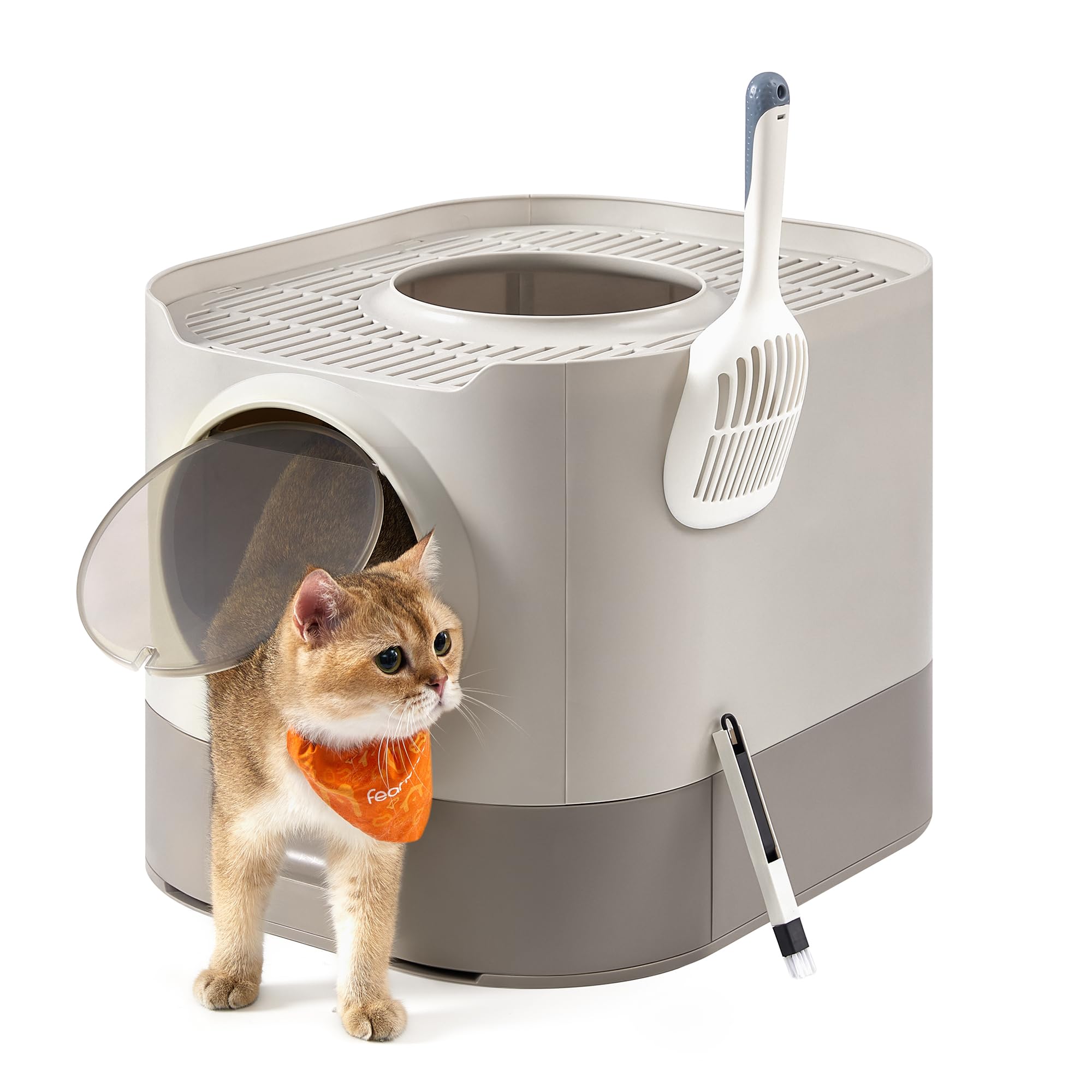 Feandrea Cat Litter Box With Lid, Xl Enclosed Litter Box With Slide-Out Tray, Scoop, Brush, Anti-Tracking, For Cats Of Different