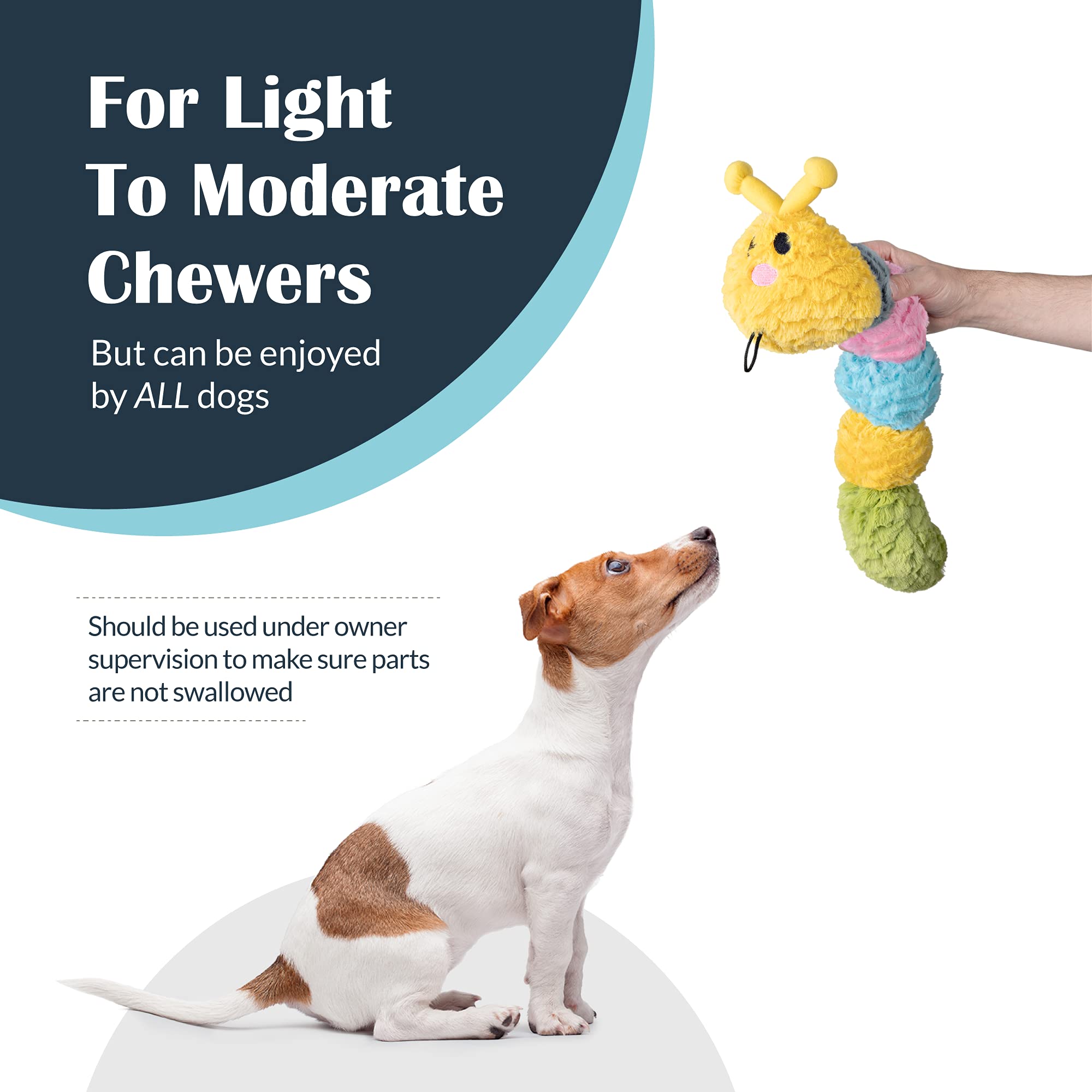 Flourish Tough Durable Dog Chew Toy - Squeaky Indestructible for Aggressive Chewers, Small Caterpillar, 20"