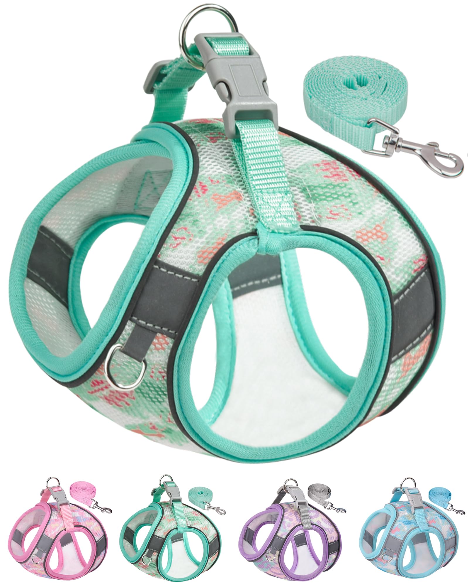 Aecllcea No-Pull Dog Harness Set - Step-In, Cat Harness & Leash, Small To Medium Sizes (Green, S)
