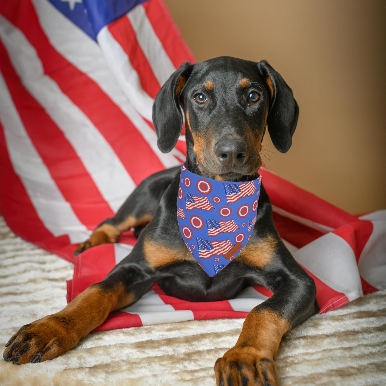 Ptdecor American Flag Dog Bandana White And Blue Flag Patterns, 4Th Of July Pet Scarf Reversible Triangle Patriotic Bandanas For