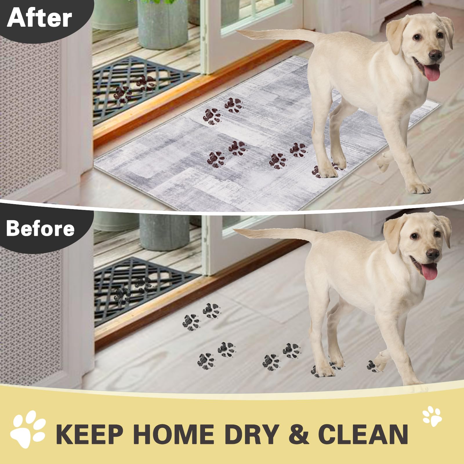 COMSLE Door Mat, Front Door Mat Indoor for Entrance Faux Wool Absorbent Non Slip Modern Throw Rug for Entryway Bedroom Muddy Paw