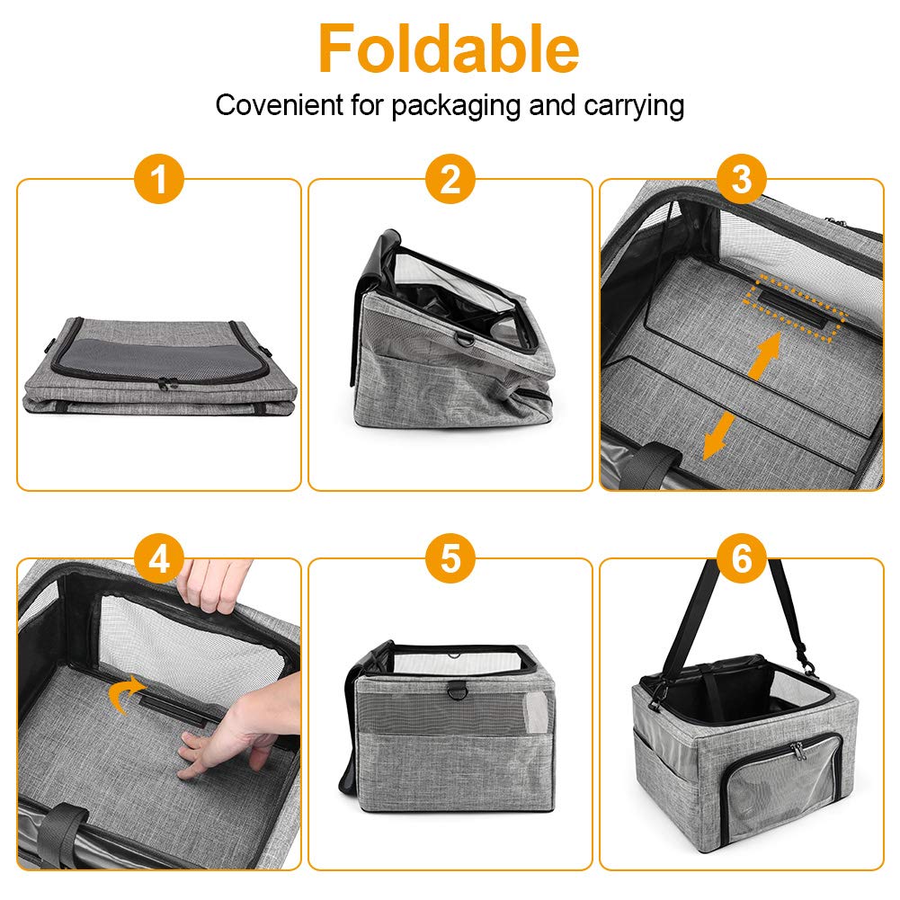Beelike Collapsible Dog Cat Car Seat, Metal Frame Puppy Carrier For Small Medium Dog Pet Up To 15 Lbs