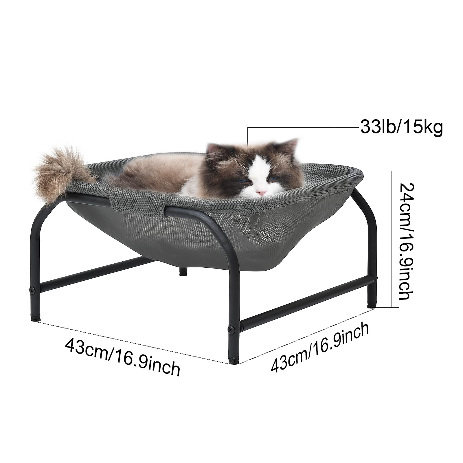 Junspow Cat Bed [Designed For Big Cats] Cat Hammock Dog Bed Pet Square Hammock Bed Free-Standing Kitty Sleeping Couch Pet Supplies Whole Wash Stable Detachable Easy Assembly Indoor Outdoor