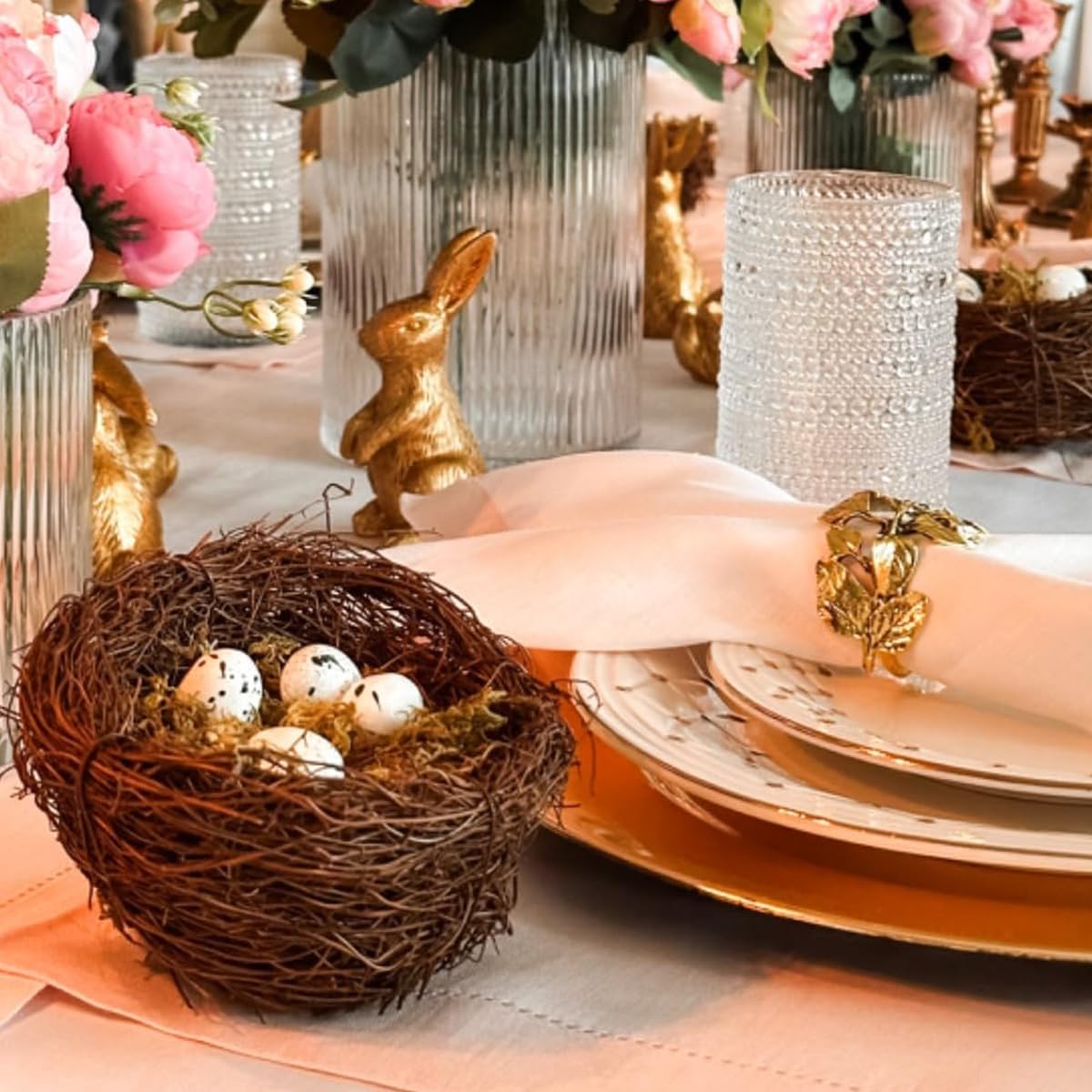 Yeuqwj Artificial Birds Nest, 4Pcs Crafts Handmade Natural Easter Birds Nest Rattan Birds Nest For Garden Yard Home Party Easter