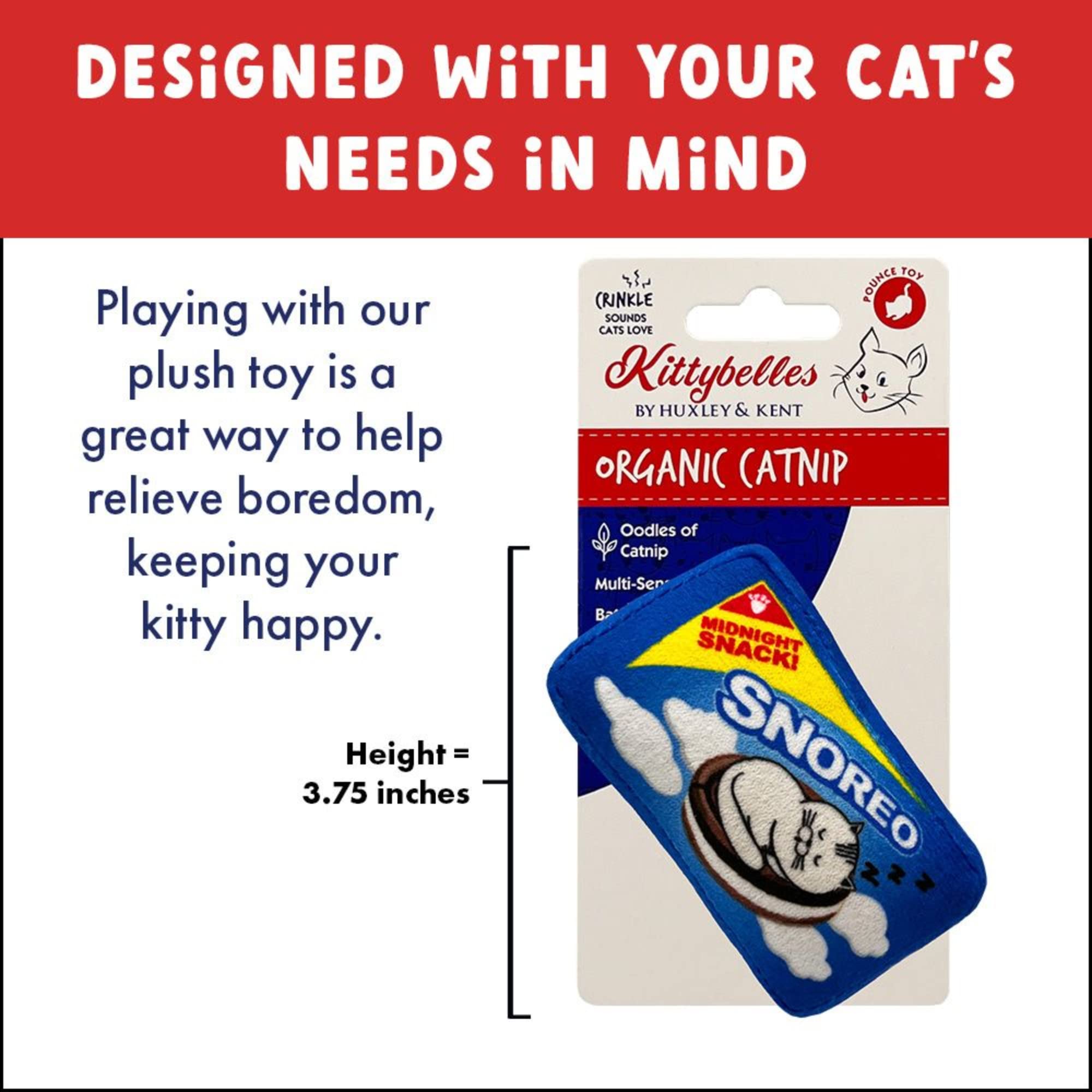 Huxley & Kent Plush Cat Toy | Snoreo Cookies | Snack Attack Strong Catnip Filled Cat Toy | Plush Interactive Kitten And Cat Toy With Catnip And Crinkle | Kittybelles
