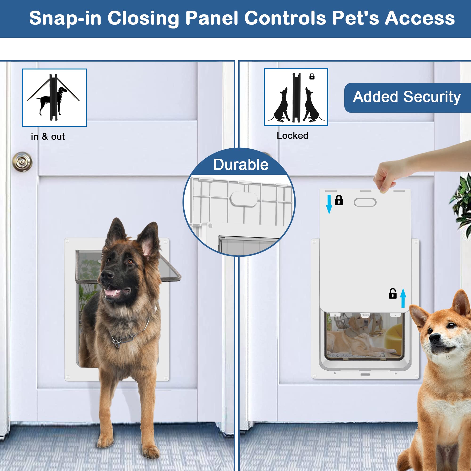 CEESC Medium Dog Door for Pets Up to 45 lb, Weatherproof, Durable, White, Snap-in Closing Panel