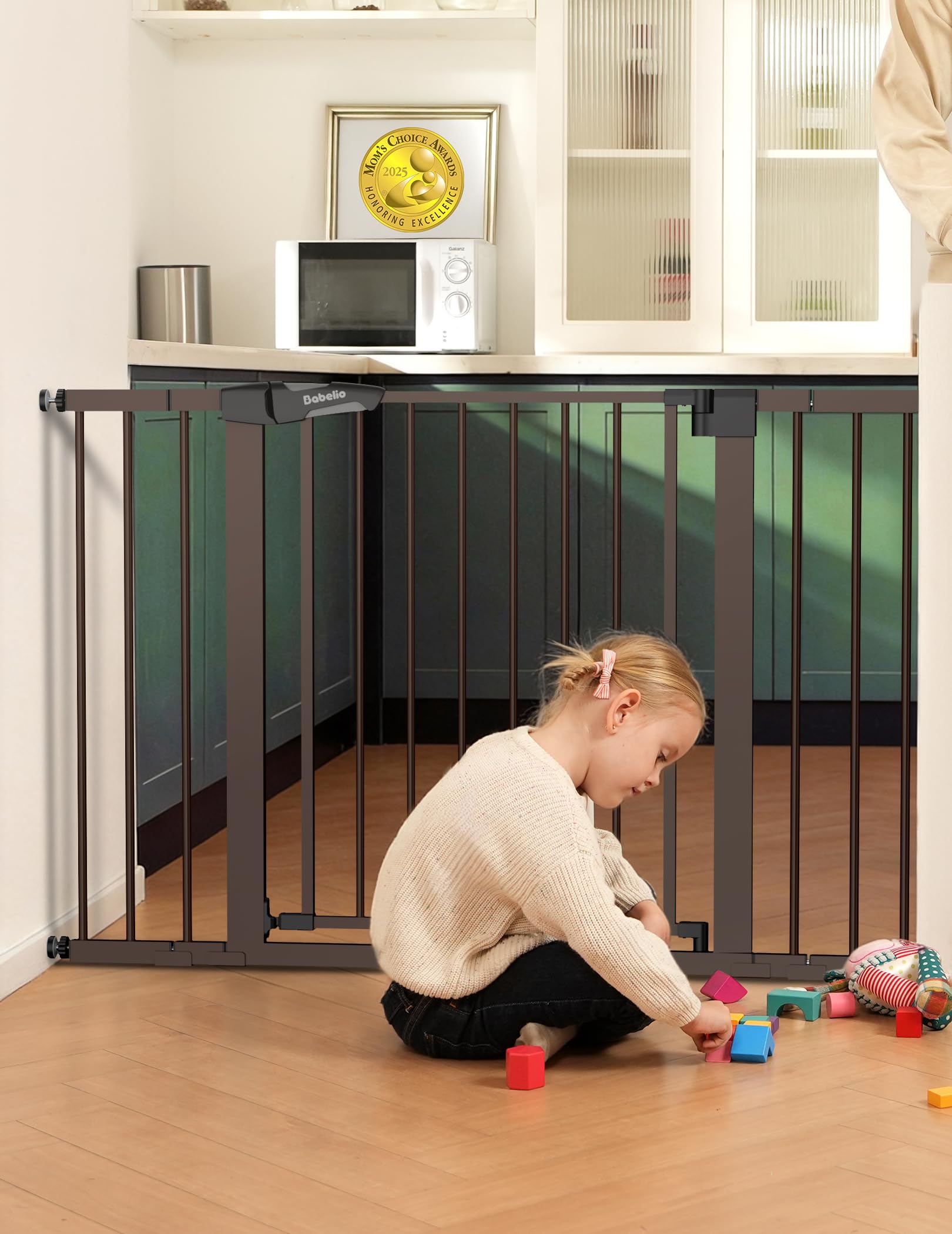 Babelio Metal Baby Gate, PressGuard P7, 29-48 Auto Close Easy Install Pet Gate, Extra Wide Walk Thru Child Safety Gate, Pressure