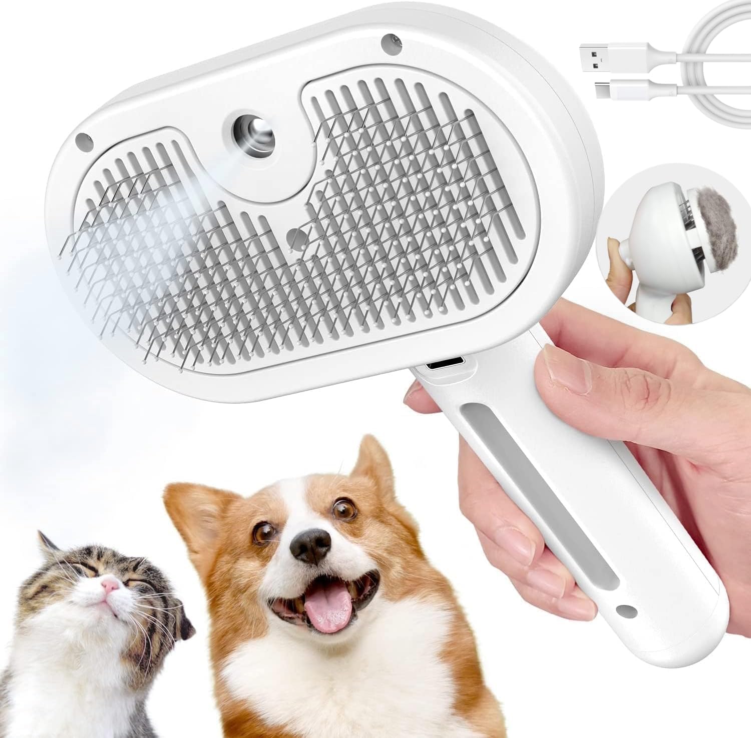 Gnanex Pet Steam Brush For Dogs & Cats | SelfCleaning Grooming Comb With Water Spray, AntiStatic, Massage Bristles | Portable 