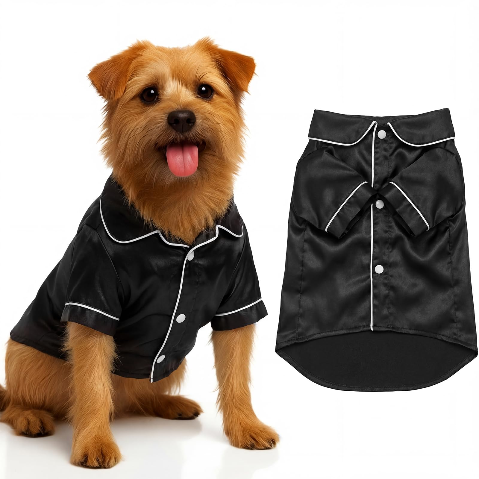 Cosblank Pet Silk Pajamas Shirts Dogs Satin Pjs Soft Faux Silk Lapel Two-Legged Puppy Sleepwear for Small Dogs Bridal Party(M,Bl