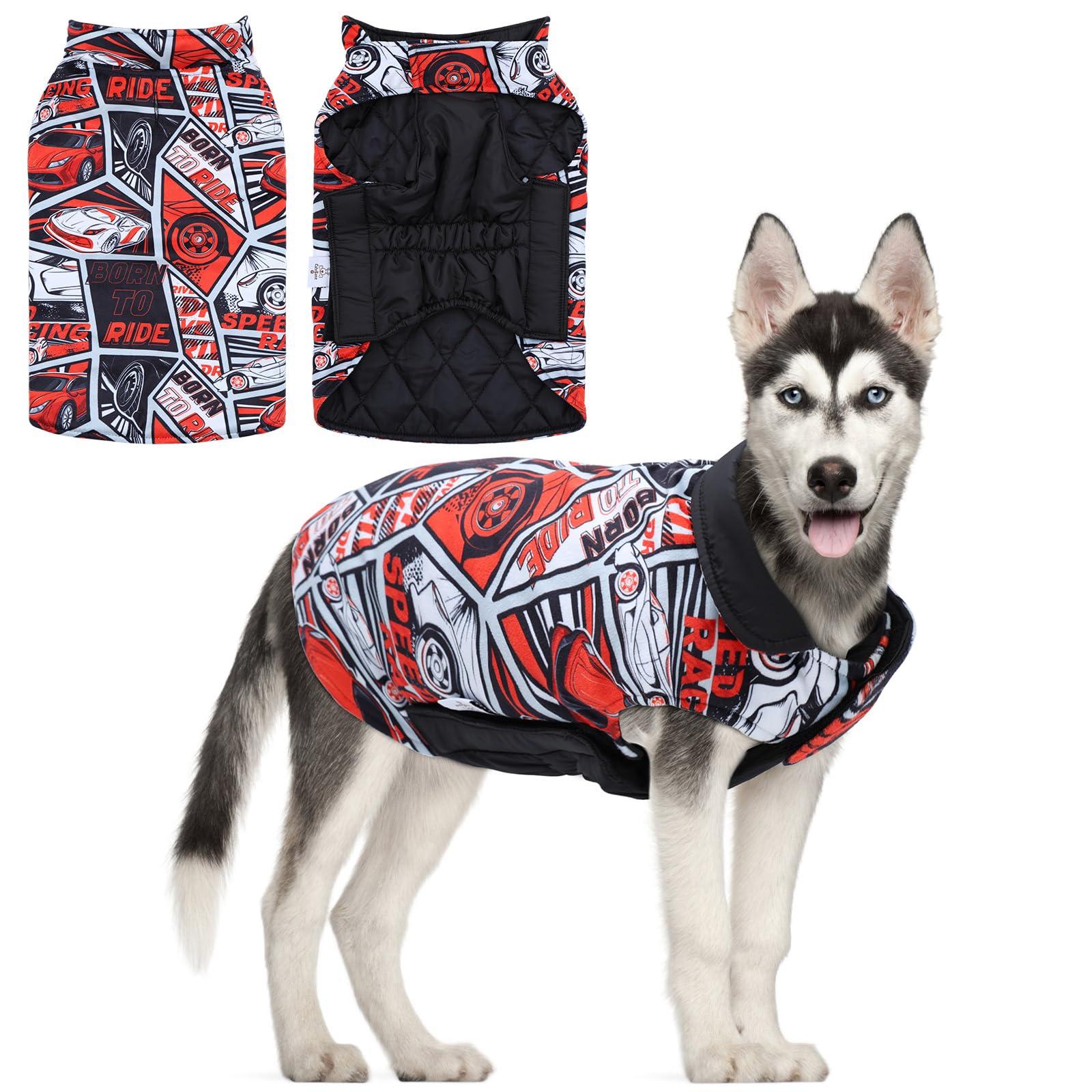 Gmf30L Winter Dog Coat - Waterproof Windproof Reversible Jacket With Leash Hole - Thick Soft Coat For Small To Large Dogs - Cold