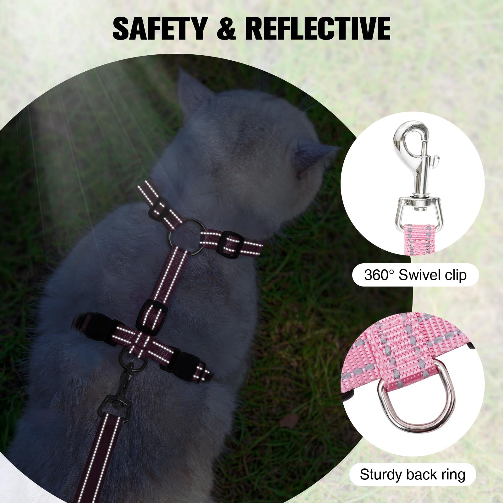 BEAUTYZOO Cat Harness and Leash Set, Soft Mesh, Escape Proof, Adjustable, S (Chest: 11 - 16"), Strawberries Pink for Kittens and Small Cats